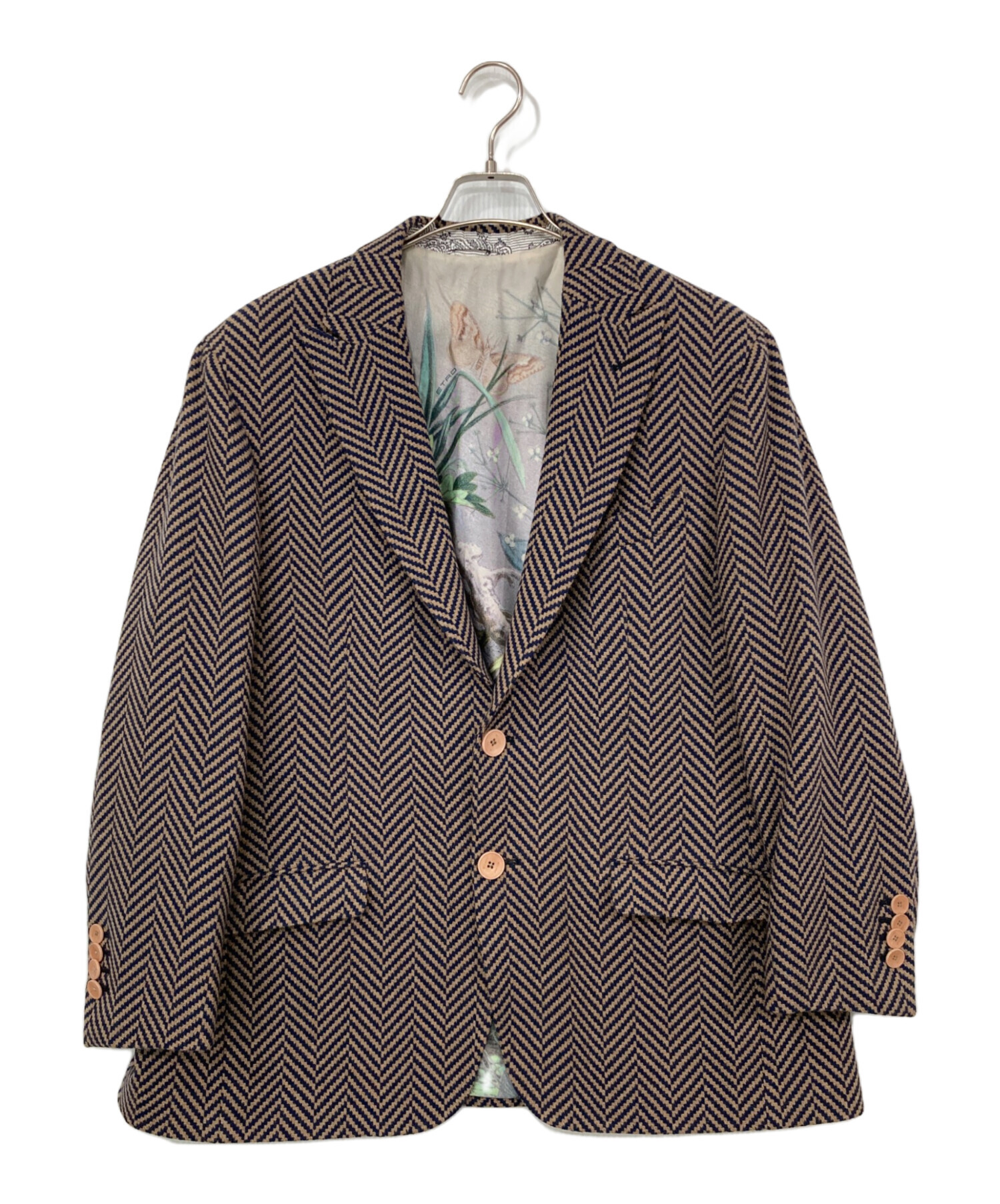 超希少✨ETRO エトロ テーラードジャケット シルク リネン ボタニカル 総柄 中古・古着通販】ETRO (エトロ) 裏ボタニカルヘリンボーンテーラード