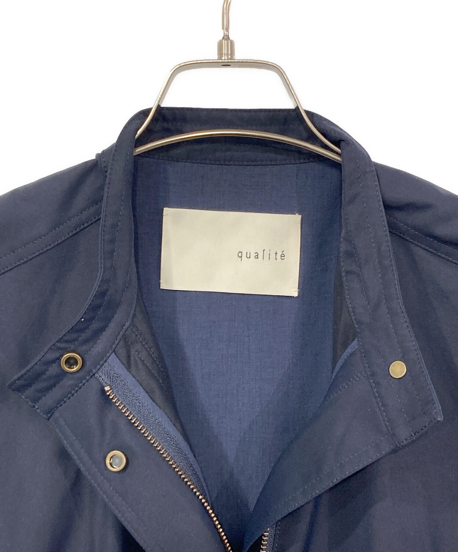 中古・古着通販】qualite (カリテ) ポリエステルモッズコート ネイビー