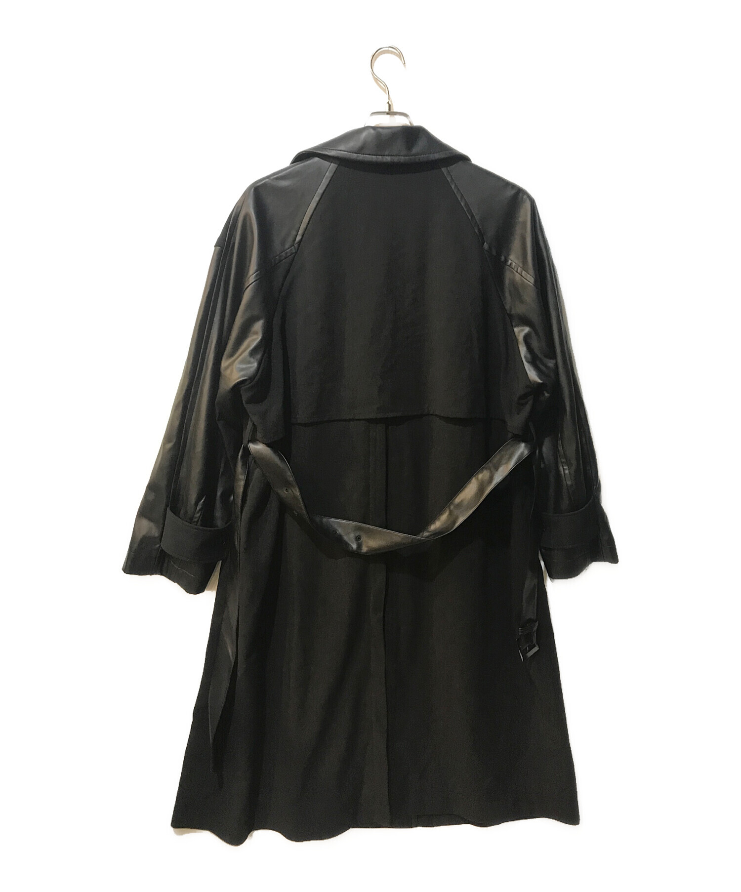 HARE】シンセティックレザーコンビトレンチコート ベルト付き 黒 S