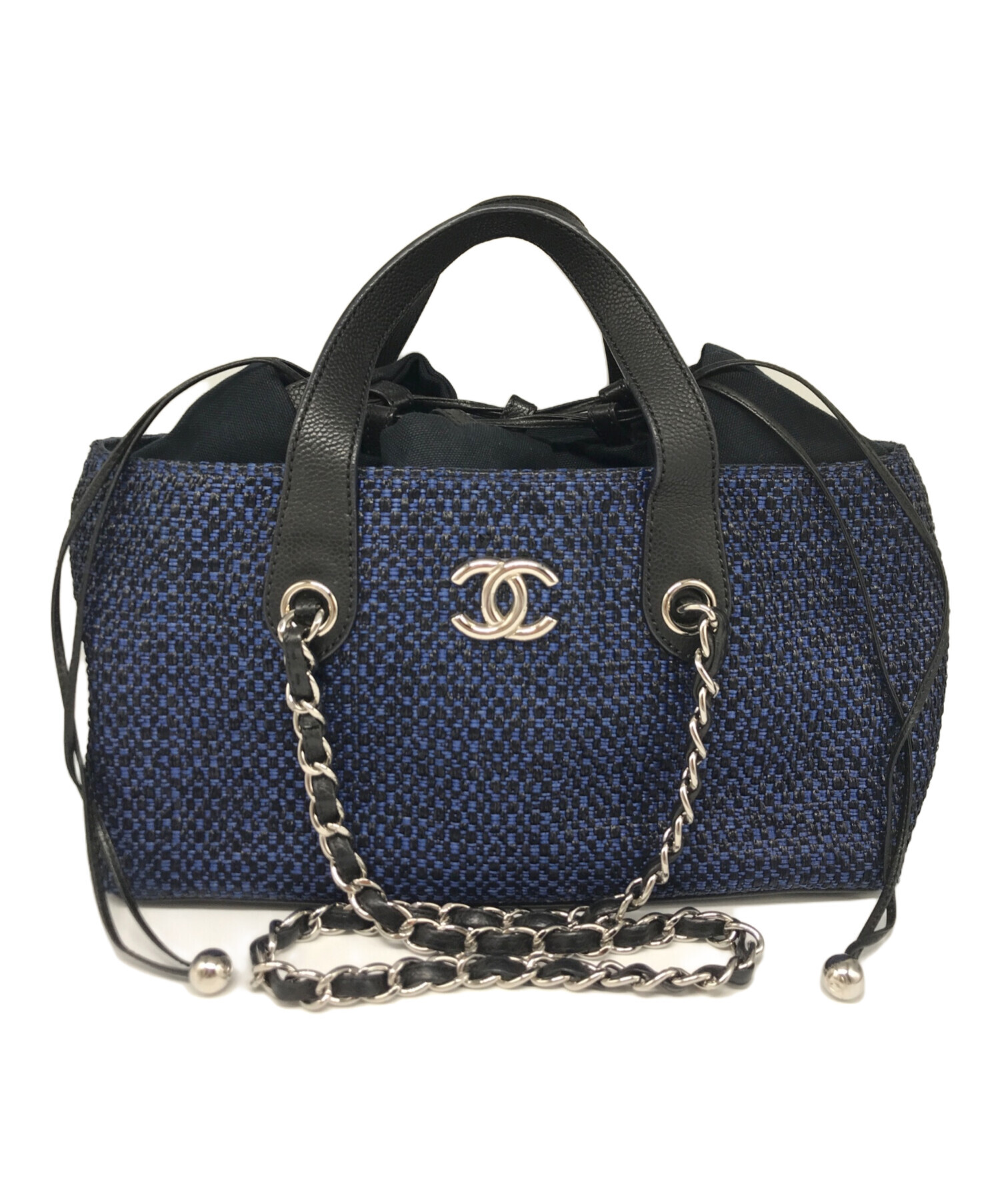 中古・古着通販】CHANEL (シャネル) ストロー×キャビアスキン 2WAY 