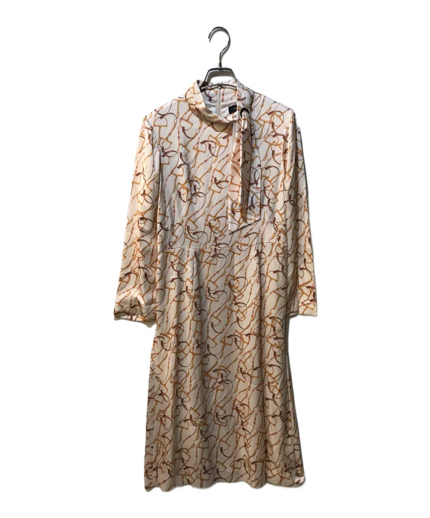 中古・古着通販】AMACA (アマカ) ボウタイ総柄ワンピース ベージュ  