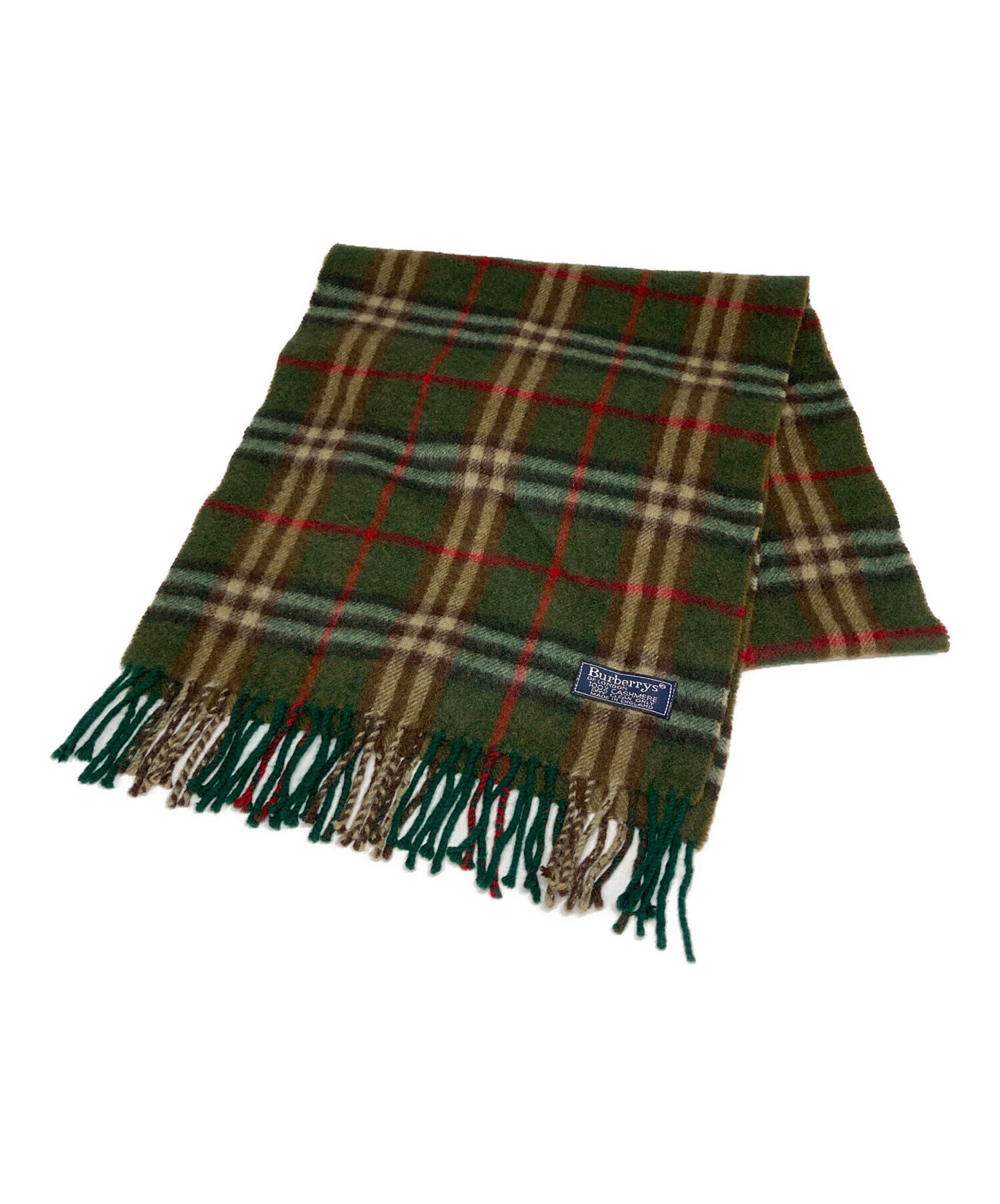 未使用タグ付き　Burberrys カシミヤ　100% イングランド製　オリーブ Burberrys of London バーバリーズ カシミア100％ マフラー