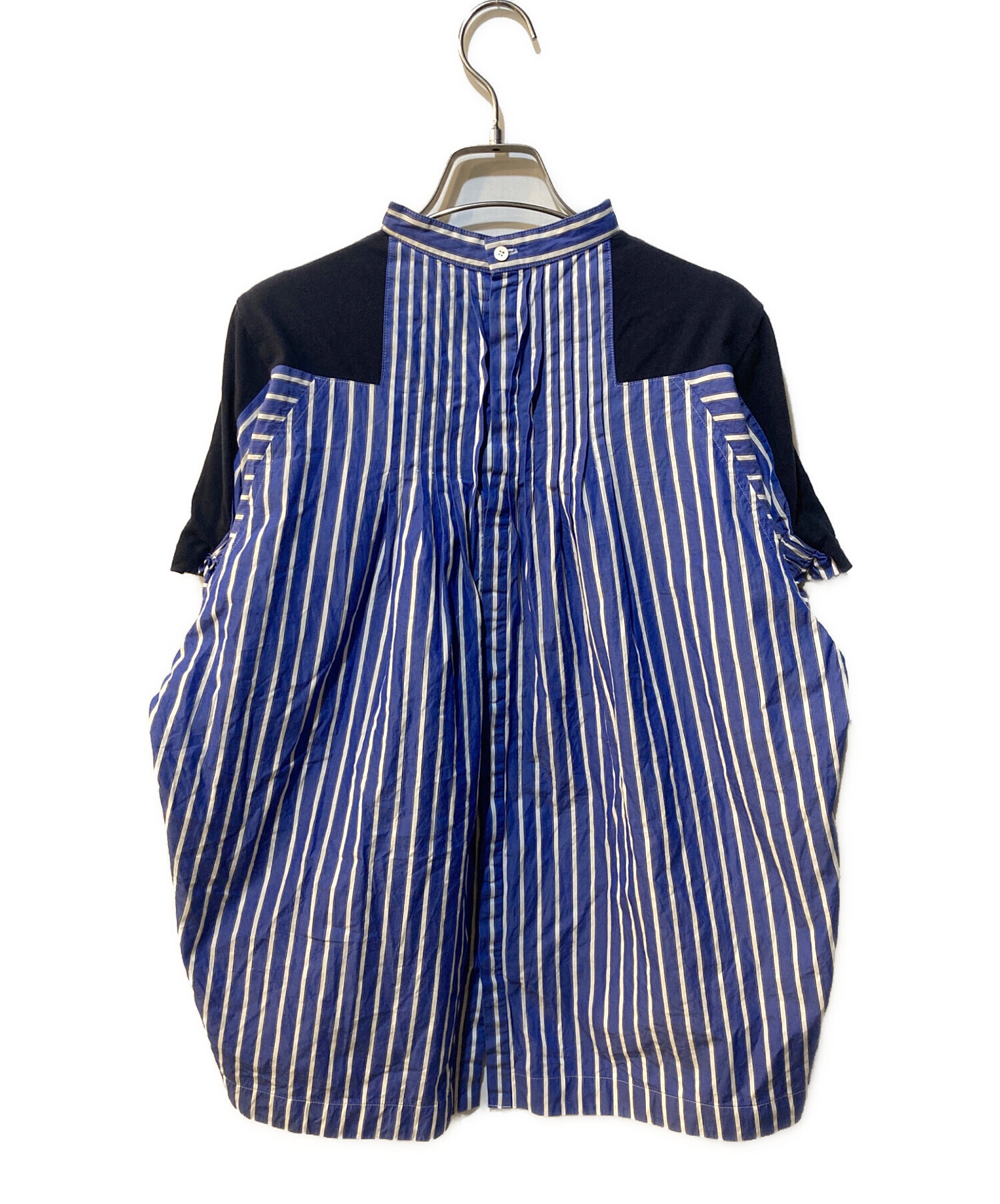 sacai 18ss ドッキング　切替ニットシャツ 異素材 ネイビー ストライプ 中古・古着通販】sacai (サカイ) ストライプ切替Tシャツ ネイビー