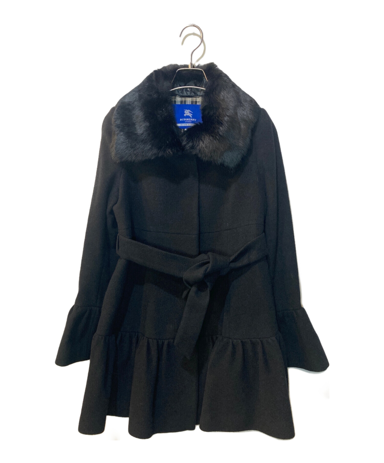 バーバリー ロンドン ノバチェック アンゴラ混 ラビットファー 比翼 P