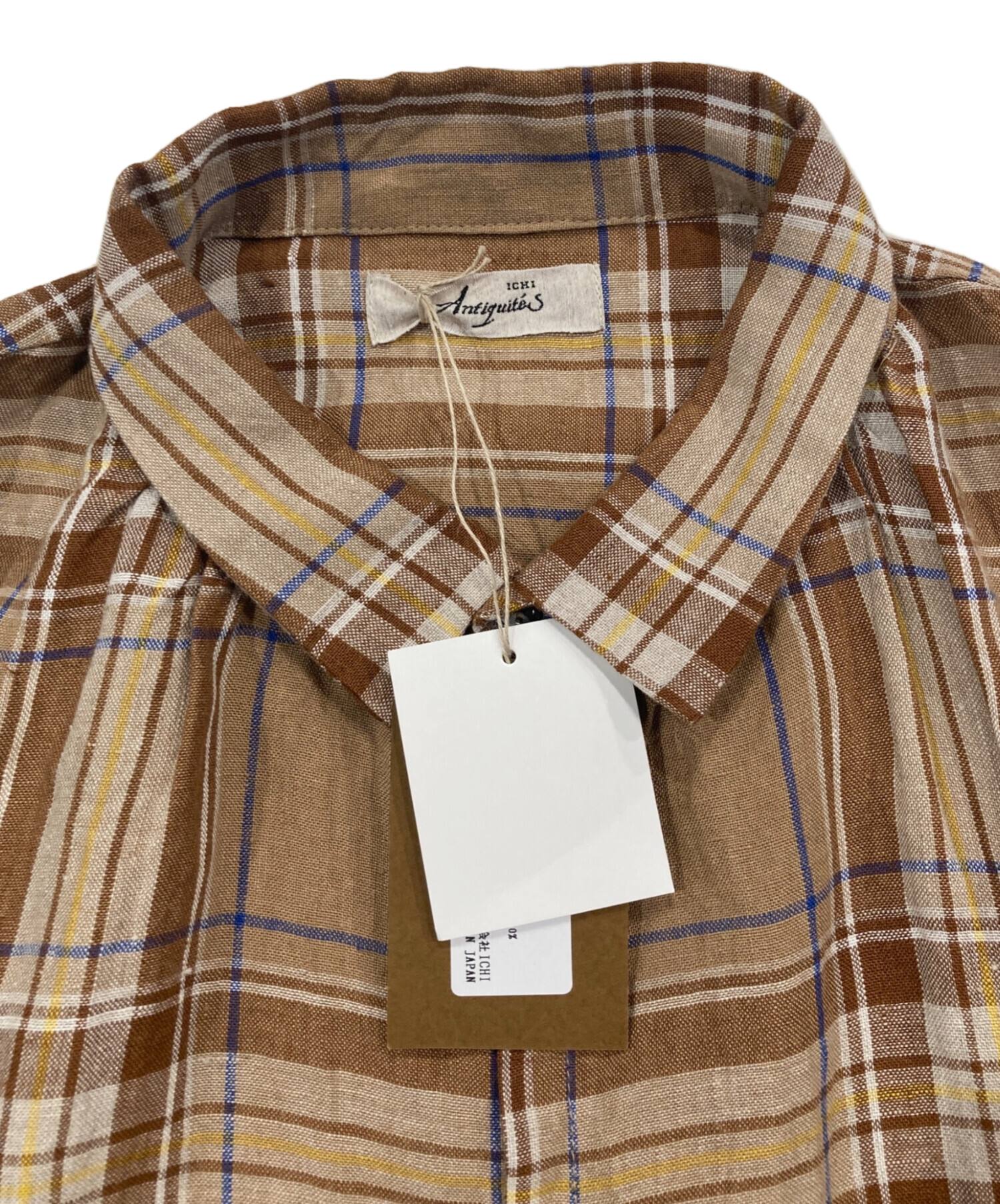 イチアンティークス リネン100% ロングワンピース ブラウン　シャツワンピース イチアンティークス リネン100% ロングワンピース ブラウン