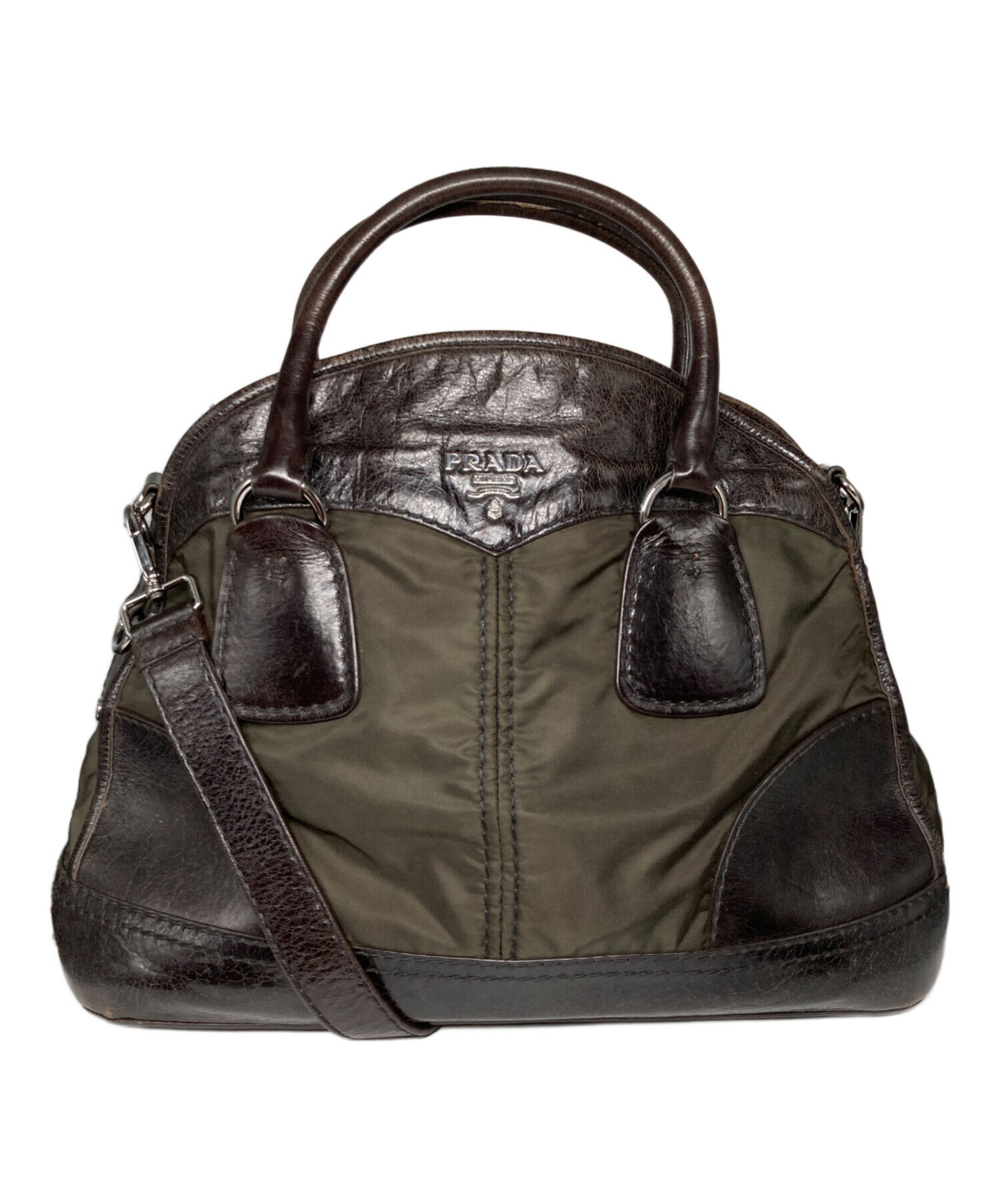 PRADA プラダ ナイロン/レザー 2way ハンドバッグ ブラック/シルバー 
