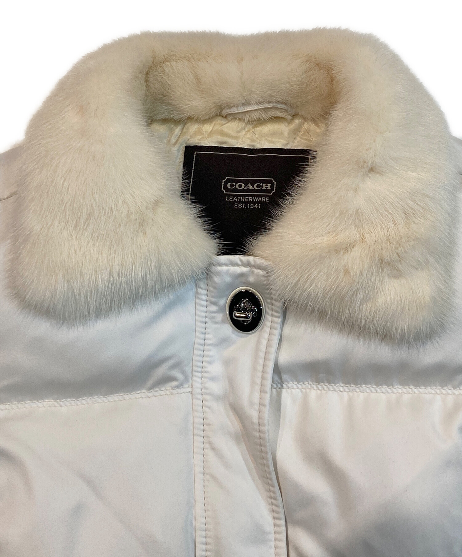 美品　coachホワイトダウンコートM 美品 コーチCOACH フード付 ダウンコート ダウンジャケット ホワイト