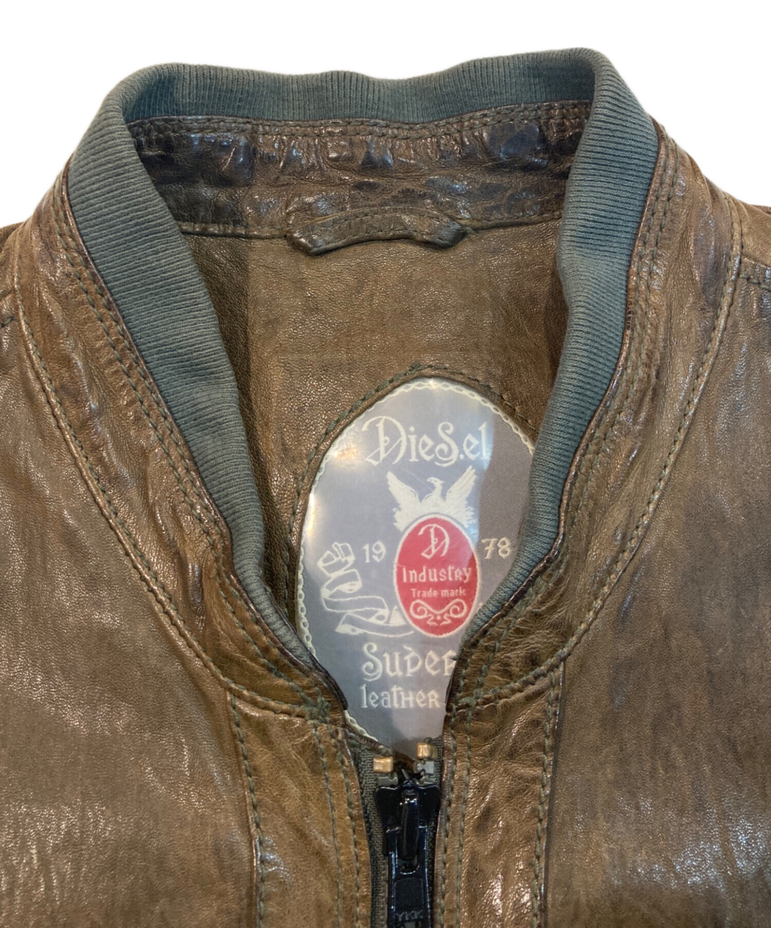 国産　ダークブラウン レザーボンバージャケット　古着 ECHTES LEDER 本革 ユーロ レザー ボンバー ジャケット 古着