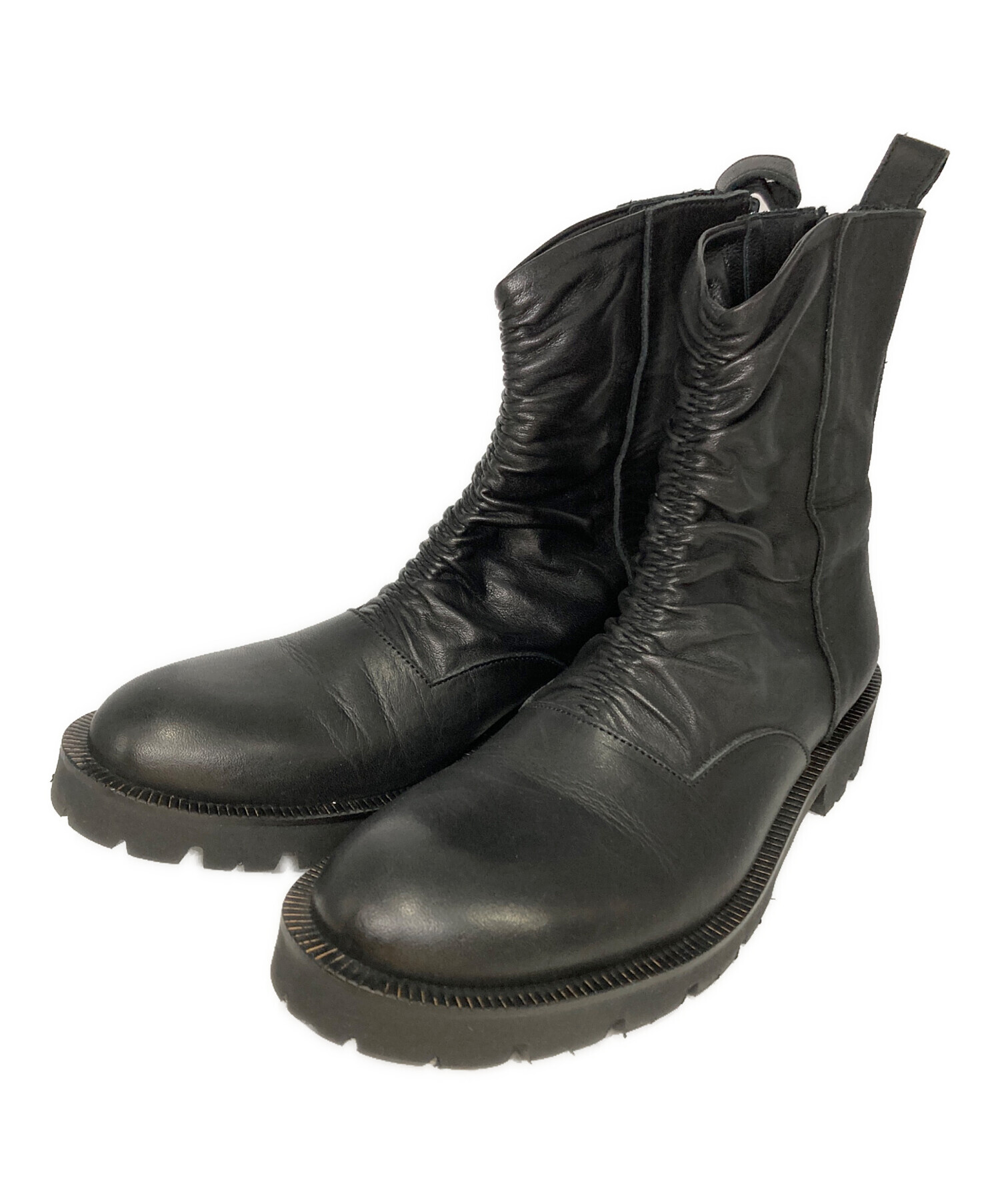 ユウジヤマモト + ノアール サイドジップ レザーブーツ プレーントゥ 黒 本革 中古・古着通販】yohji yamamoto+noir (ヨウジヤマモトプリュス