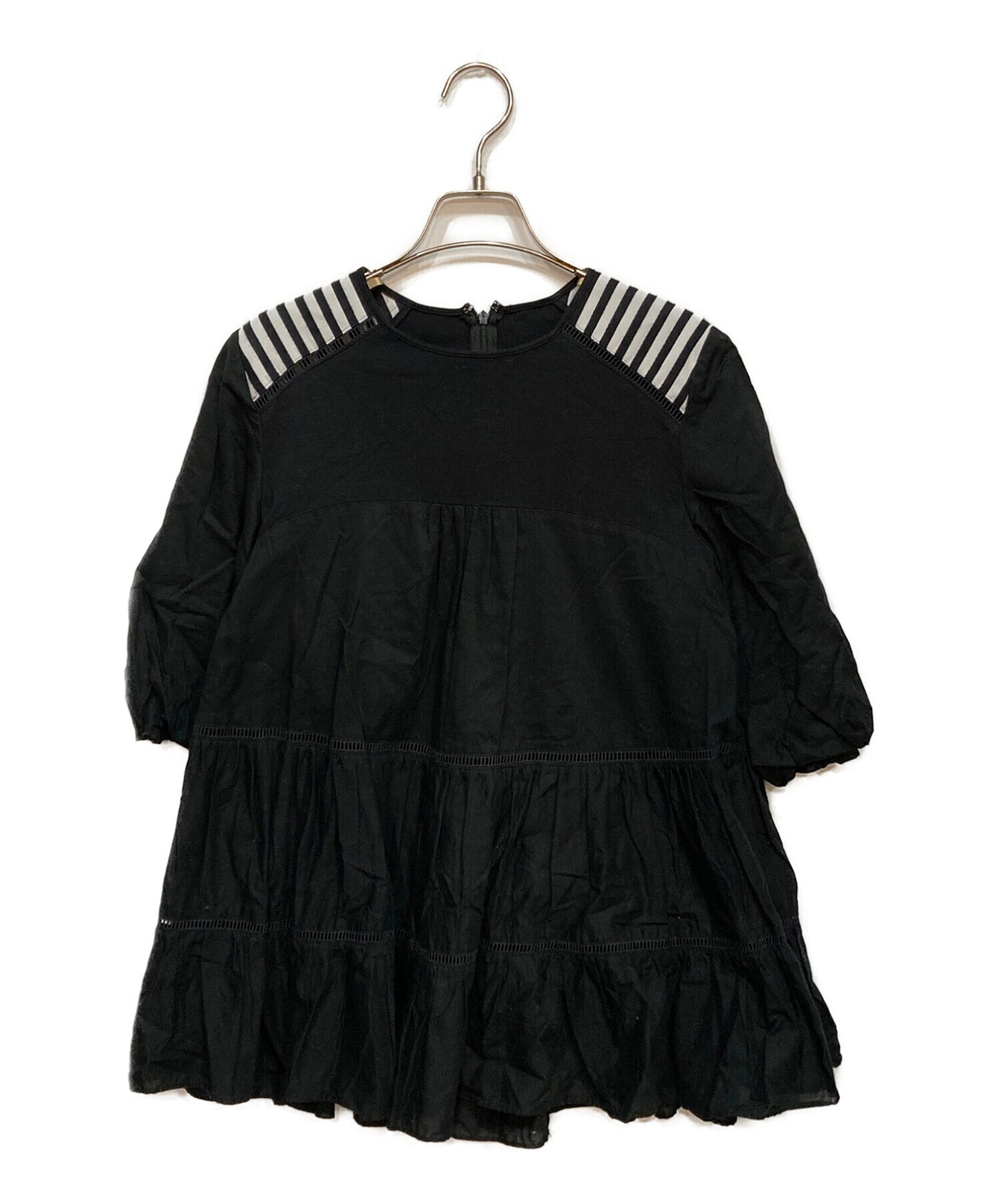 パフスリーブ 黒 トップス　ボーダーズ アット バルコニー 中古・古着通販】BORDERS at BALCONY (ボーダーズアットバルコニー