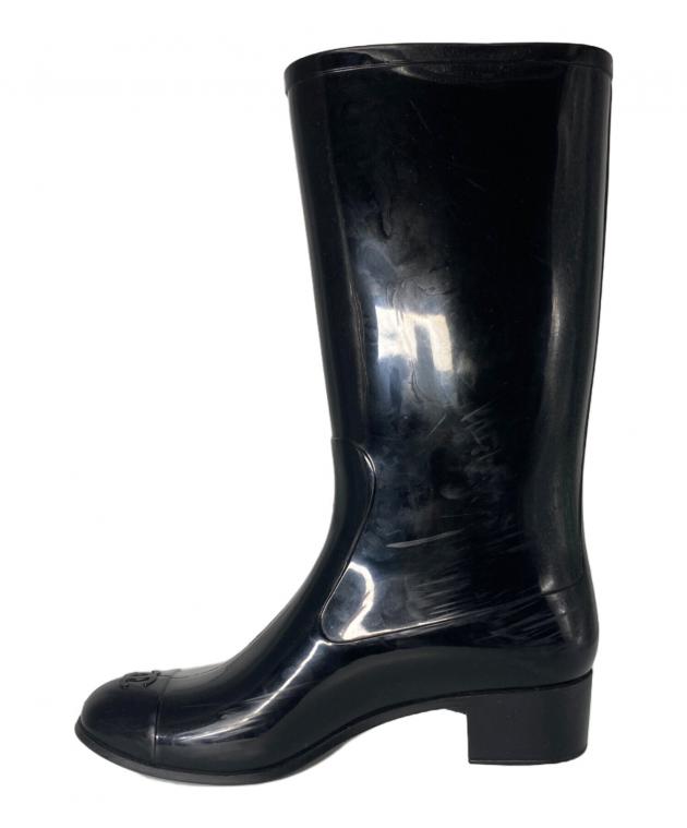 中古・古着通販】CHANEL (シャネル) カメリア レイン ブーツ ブラック