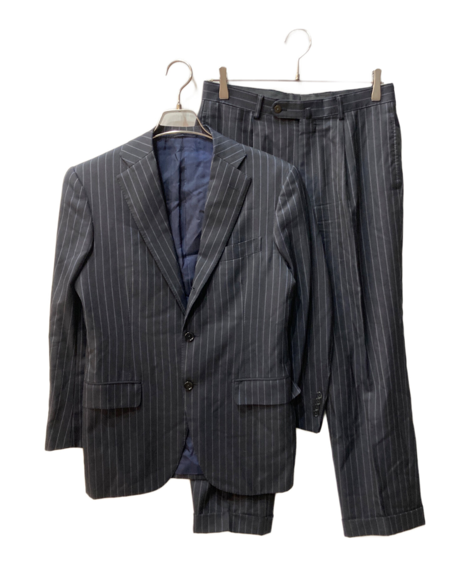 BEAMS F　スーツセットアップ　チャコールグレー　ストライプ　46 中古・古着通販】BEAMS F (ビームスエフ) ウール カシミヤ ストライプ