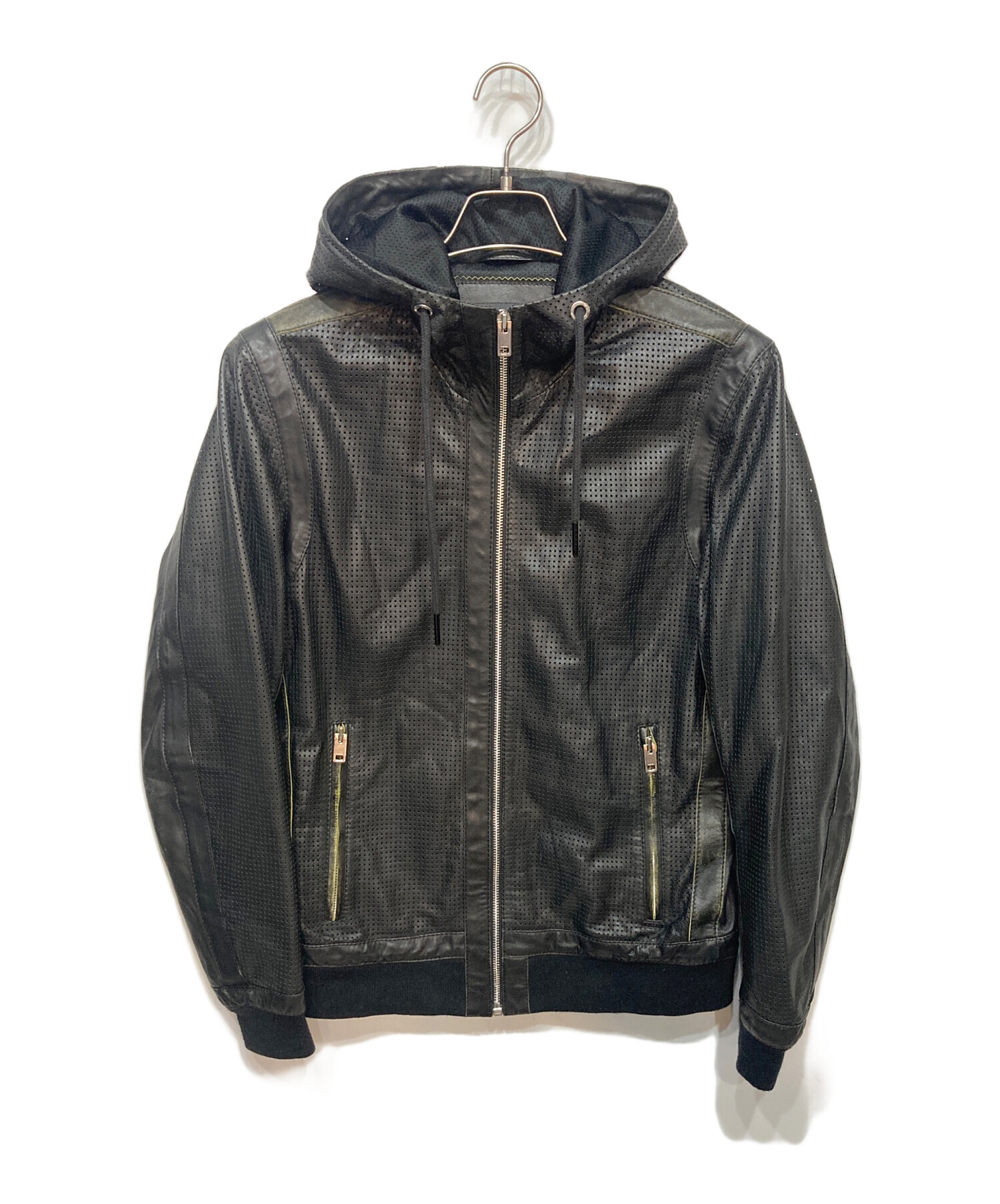 中古・古着通販】DIESEL (ディーゼル) ラムレザーフーデットジャケット