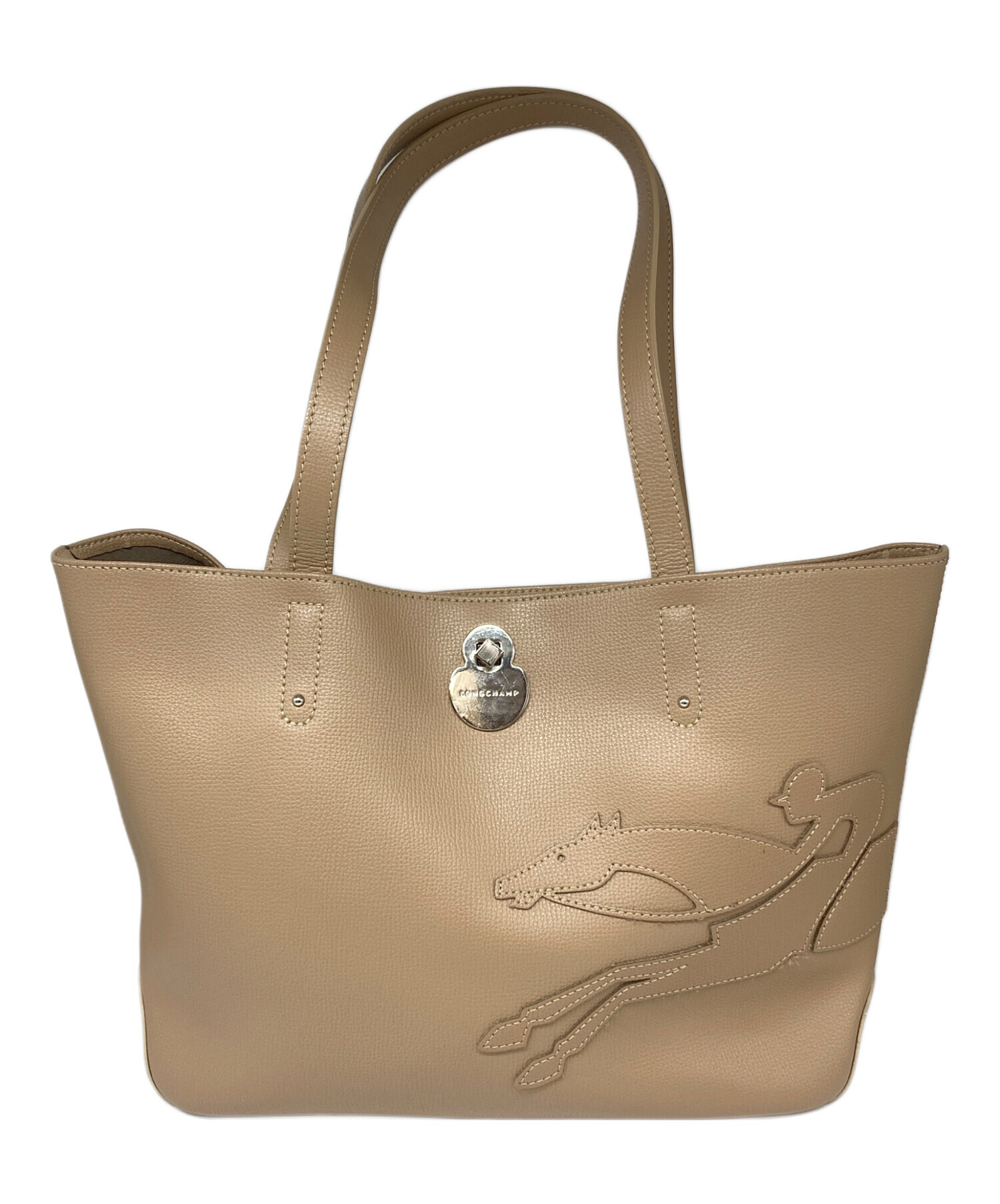 longchamp ハンドバッグ スエード ロゴ レザー ベージュ 中古・古着通販】LONGCHAMP (ロンシャン) SHOP IT Mトートバッグ