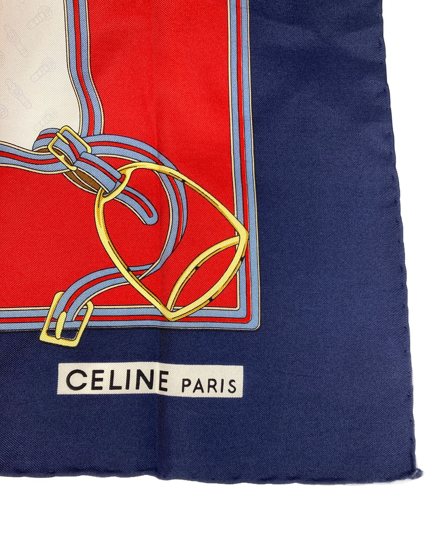 中古・古着通販】CELINE (セリーヌ) シルクスカーフ ネイビー×ホワイト
