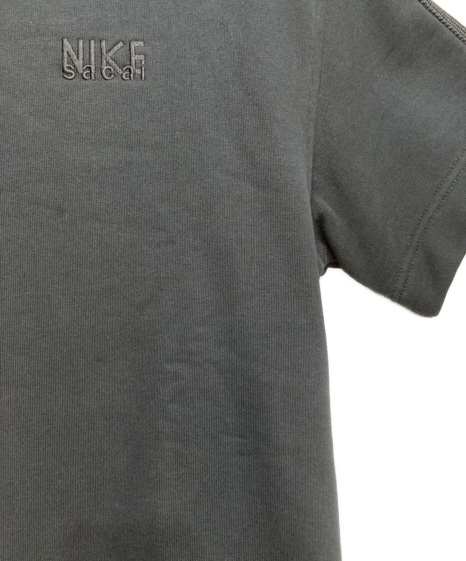 サカイ カットソー スウェット 半袖 クルーネック アシンメトリー リボン 黒 中古・古着通販】NIKE (ナイキ) sacai (サカイ) 半袖スウェット