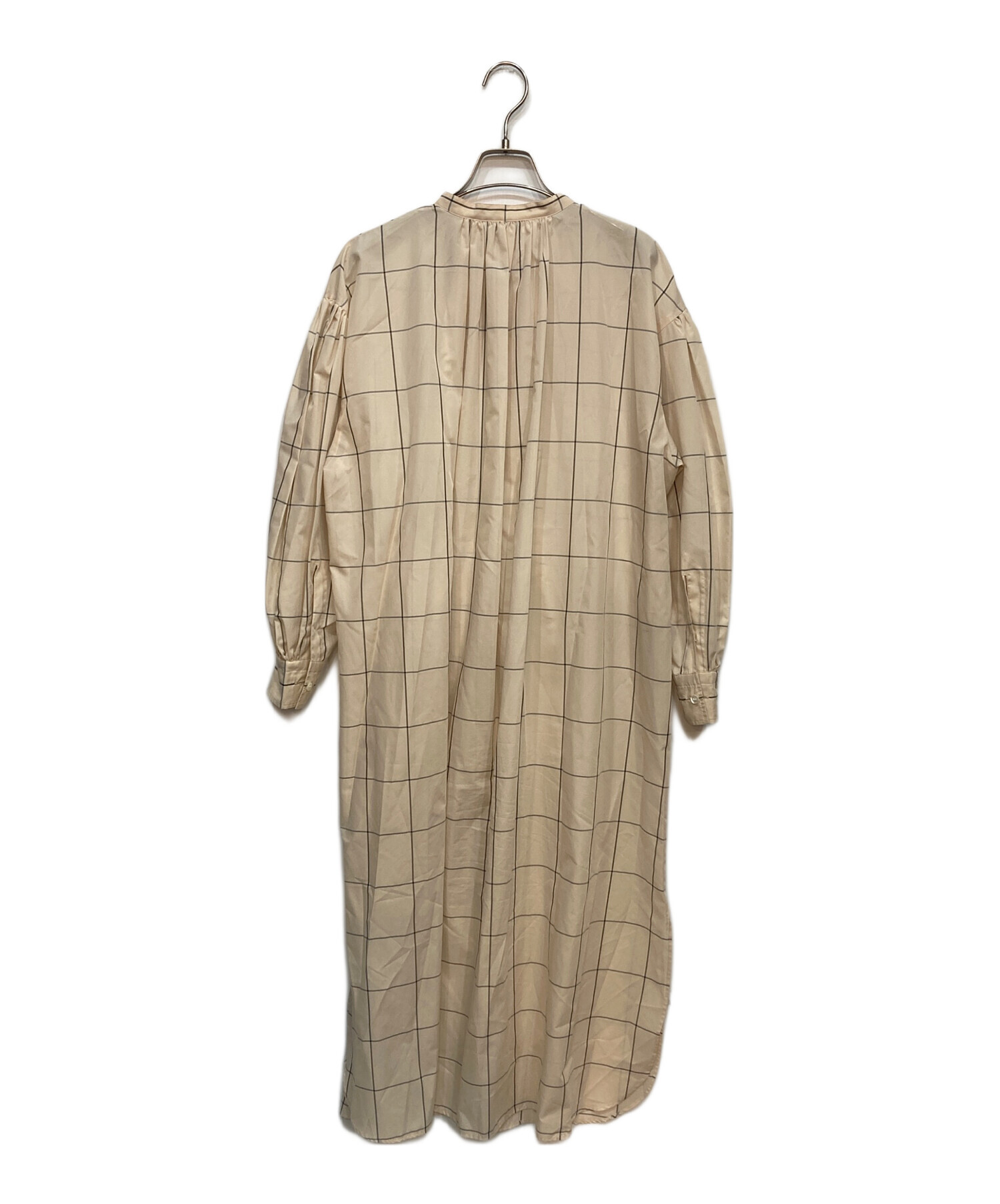 【美品】HYKEハイク ウィンドウペンチェック ノーカラーブラウス 中古・古着通販】HYKE (ハイク) ウインドペンチェック柄シャツドレス