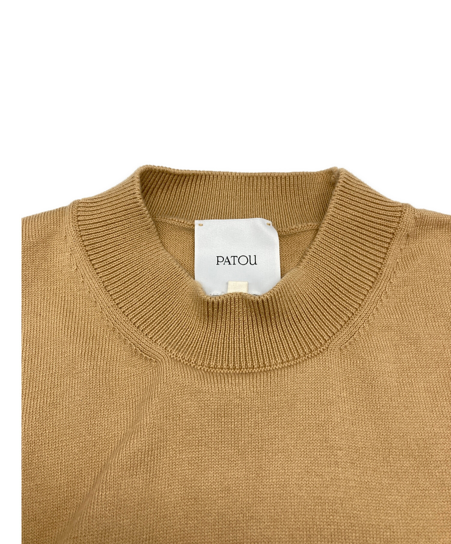 PATOU 半袖ニット L ベージュ ロゴ入り 中古・古着通販】patou (パトゥ) ジャカード 半袖 ニット ベージュ