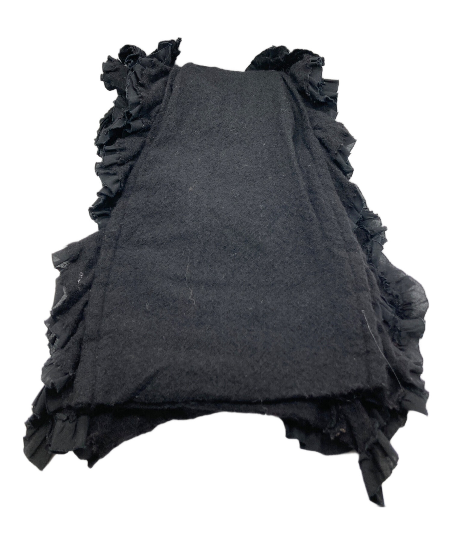 tricot COMME des GARCONSフリンジ付き黒ストール トリココムデギャルソンtricot COMME des GARCONS ウール混ブロック