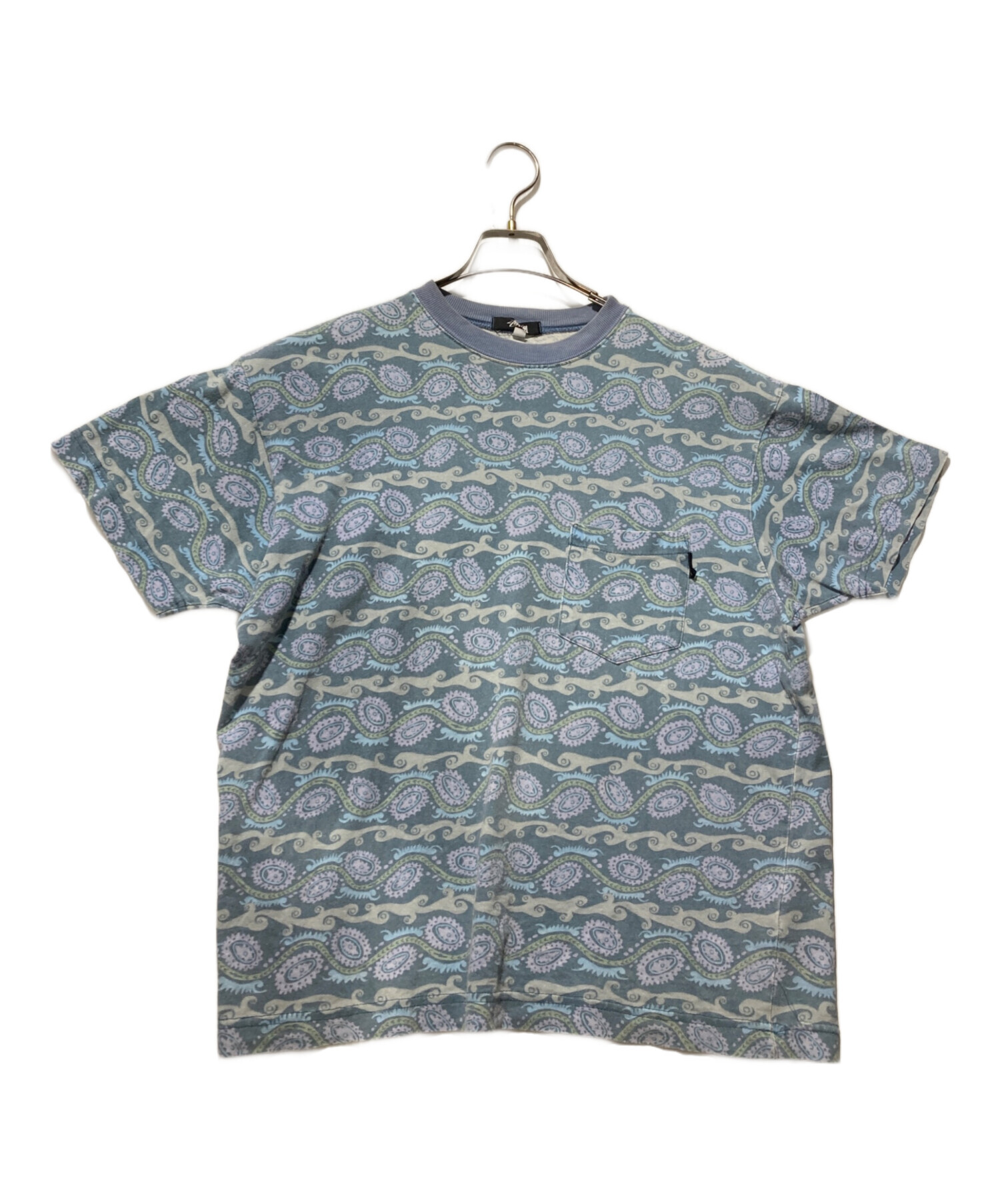 Stussy 80s総柄Tシャツ　サイズL 中古・古着通販】stussy (ステューシー) 80'S 総柄Tシャツ ブルー