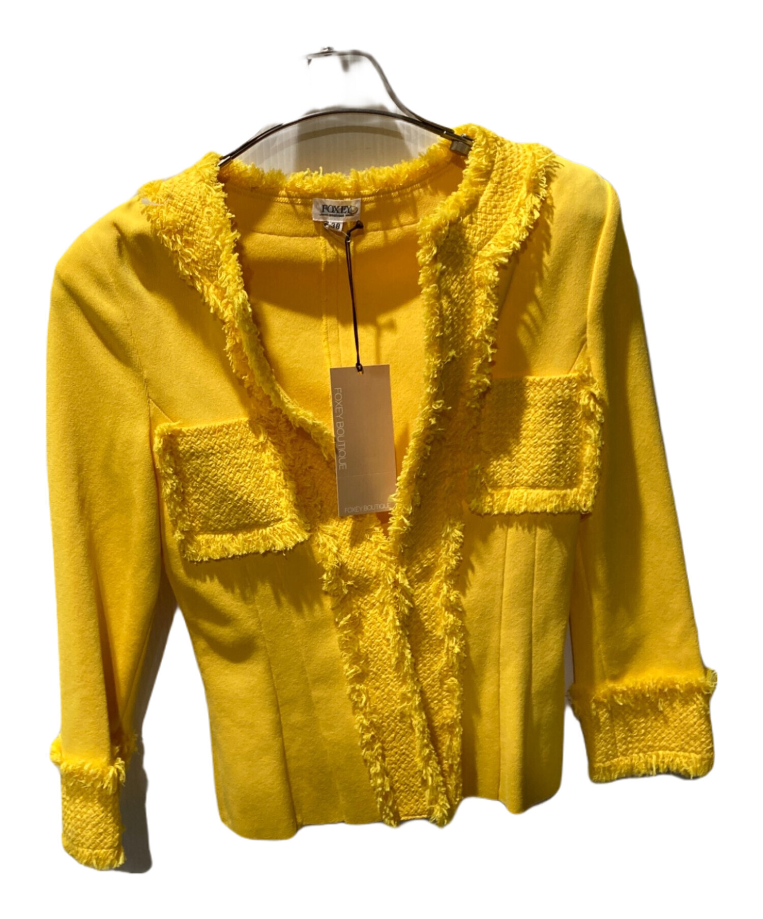 FOXEY フォクシー　イエロー エブリデイカーディガン 38 中古・古着通販】FOXEY (フォクシー) ツイード切替カーディガン