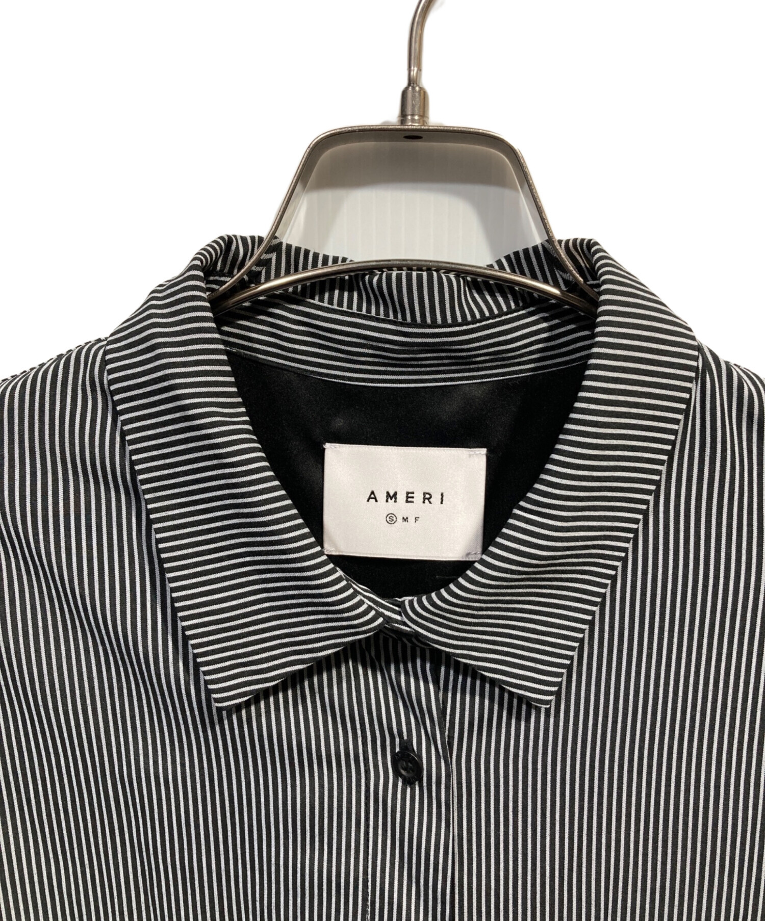 中古・古着通販】Ameri (アメリ) STRIPE SHIRT ROMPERS ブラック