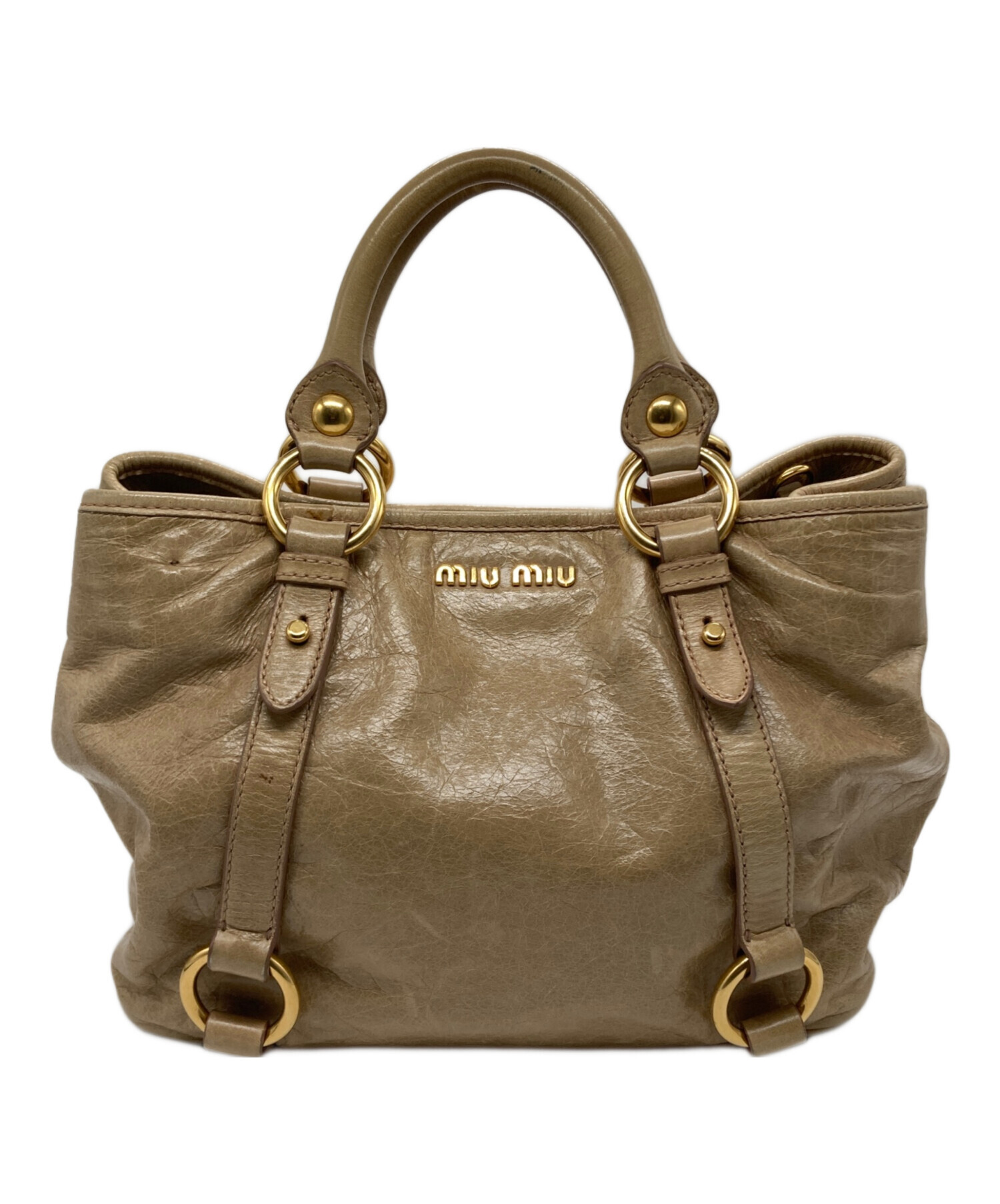MIU MIU ベージュ ハンドバッグ 中古・古着通販】MIU MIU (ミュウミュウ) レザーハンドバッグ ベージュ