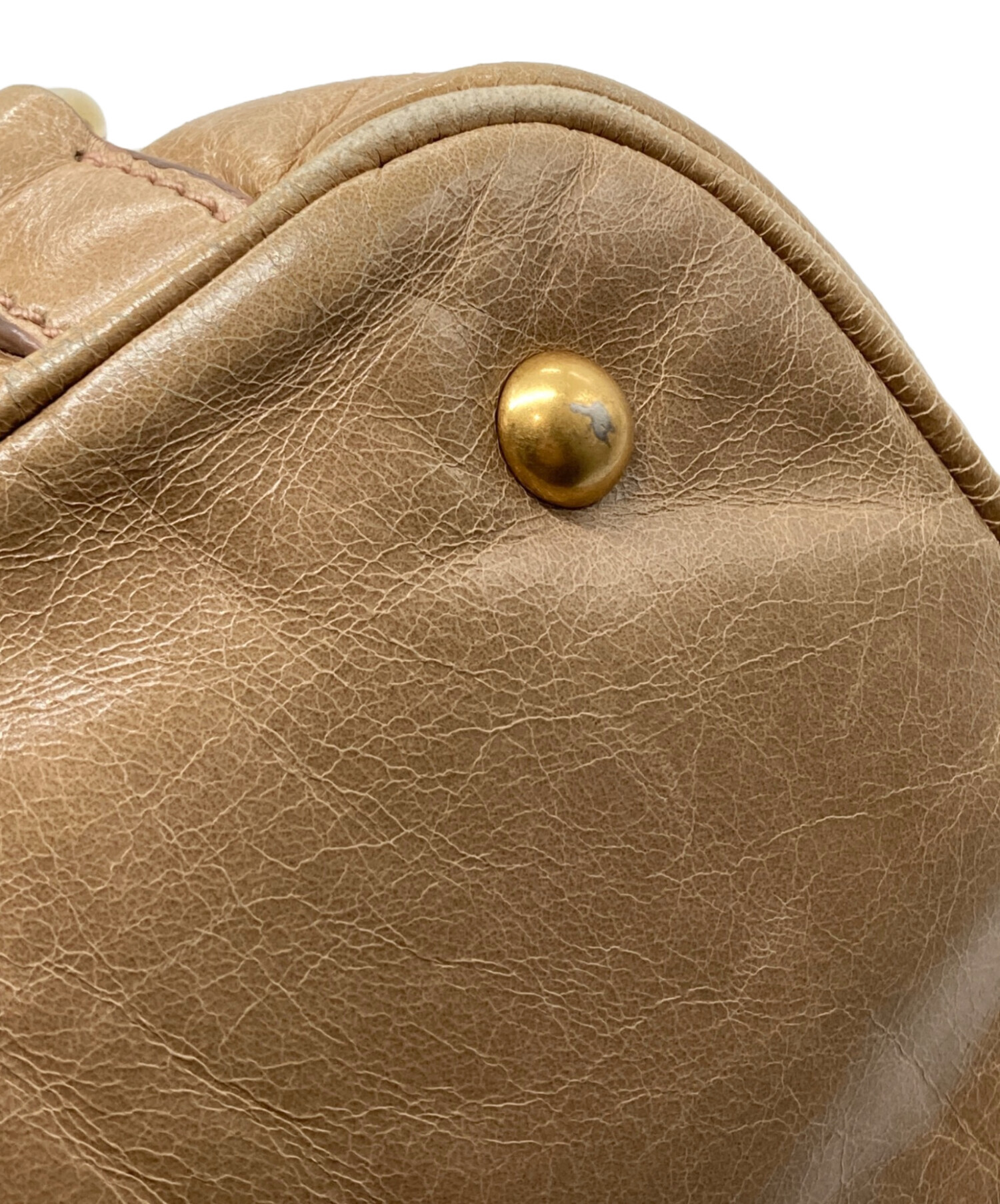 中古・古着通販】MIU MIU (ミュウミュウ) レザーハンドバッグ ベージュ