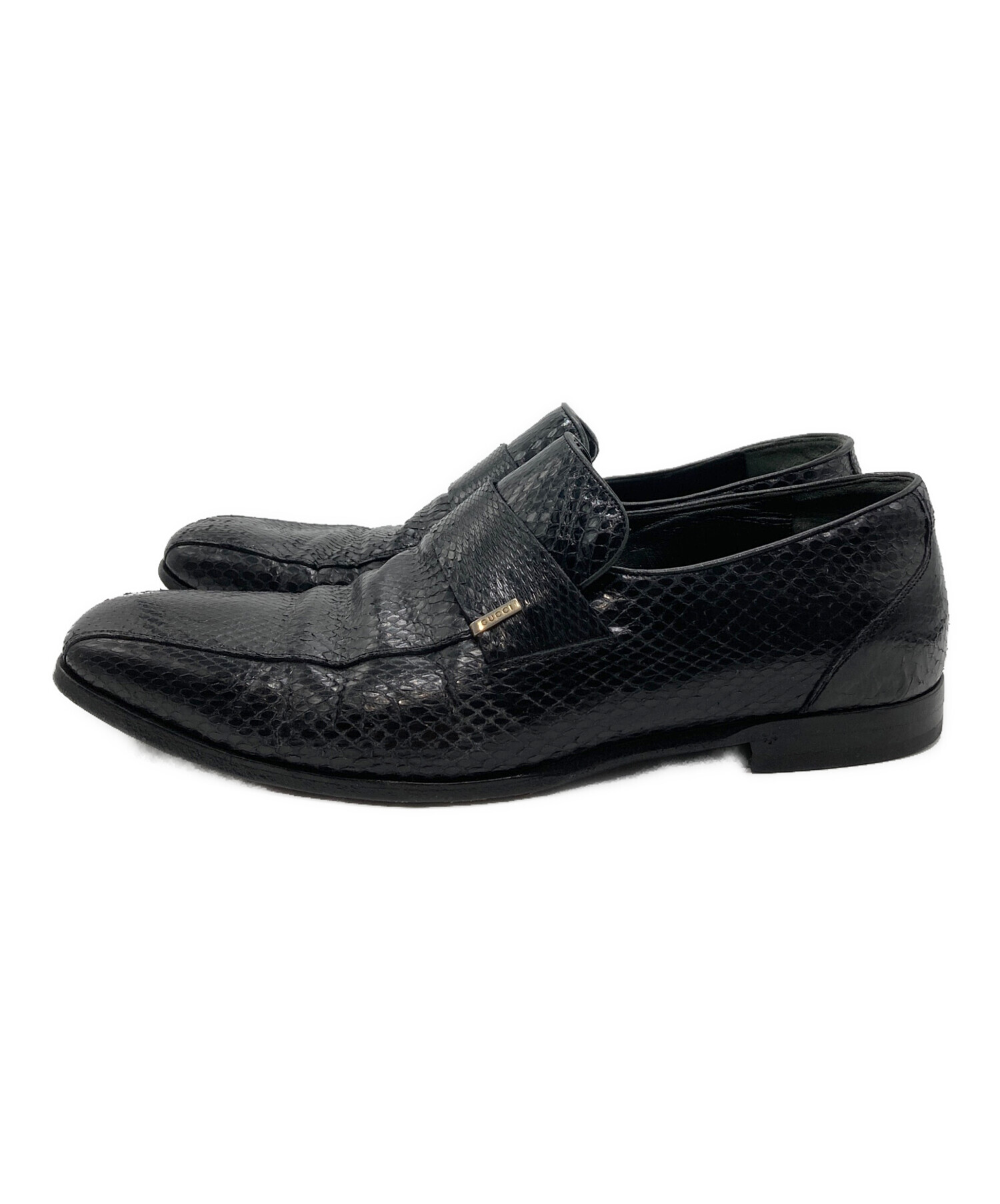 中古・古着通販】GUCCI (グッチ) スネークスキンローファー ブラック 