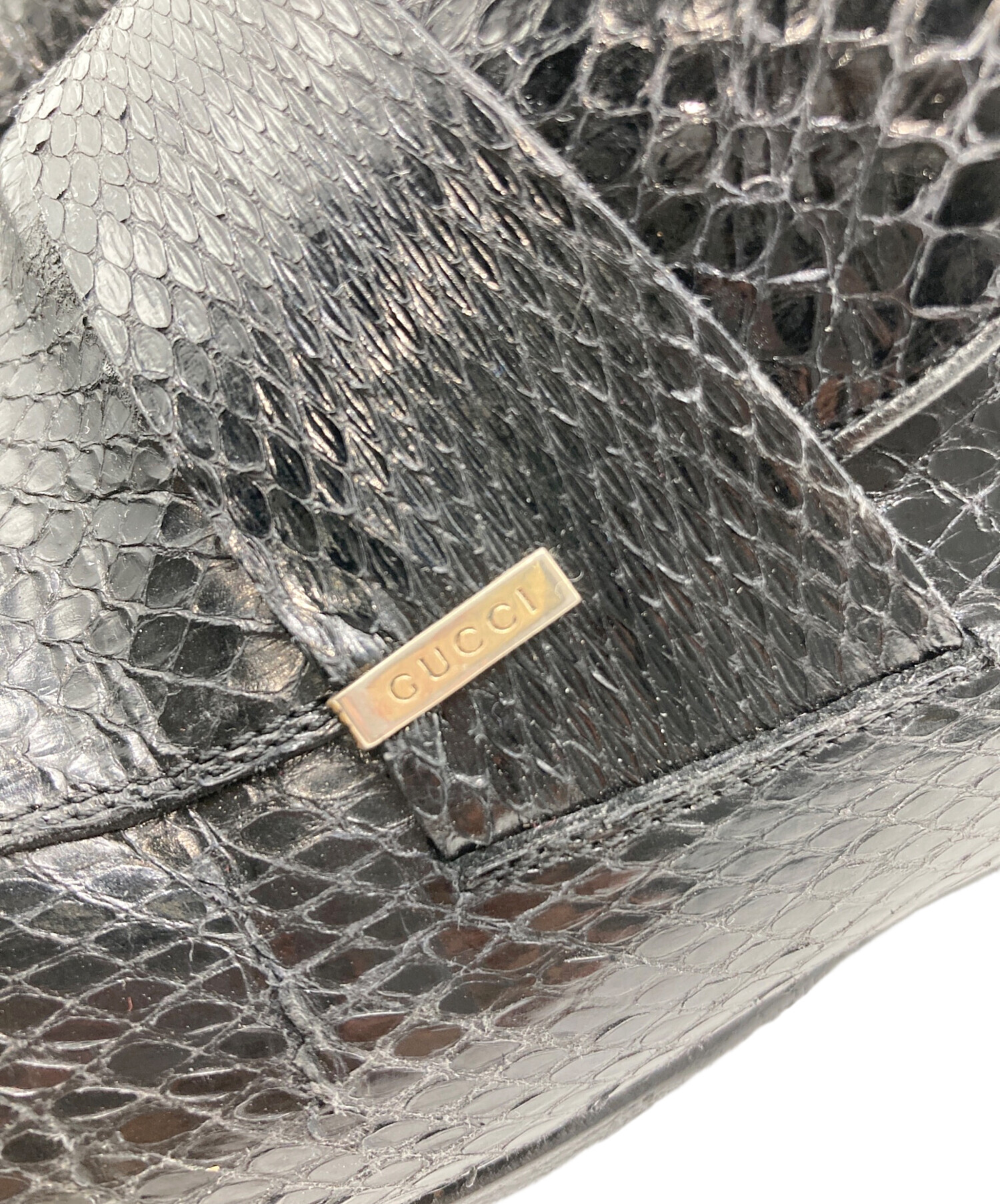 中古・古着通販】GUCCI (グッチ) スネークスキンローファー ブラック 