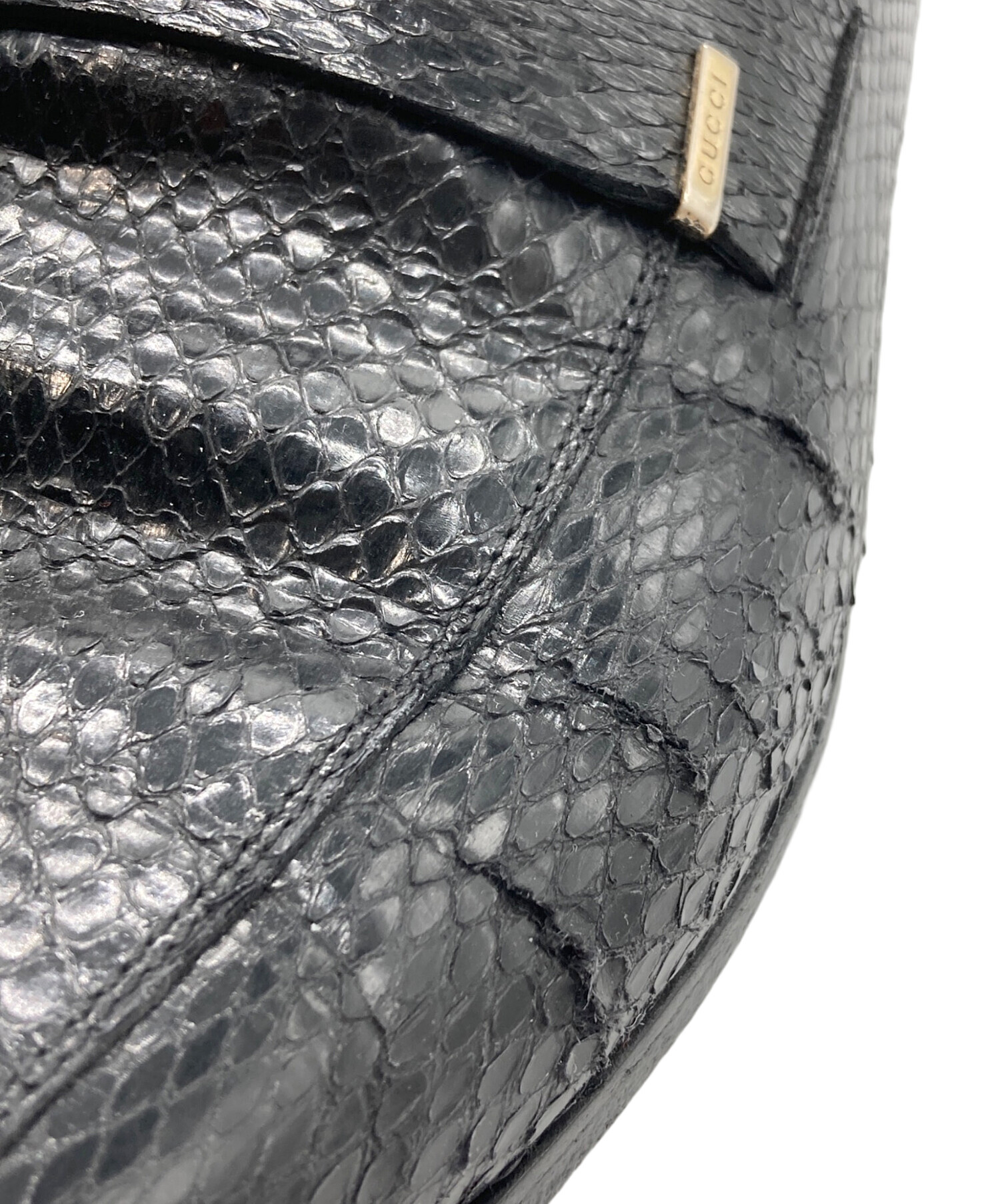 中古・古着通販】GUCCI (グッチ) スネークスキンローファー ブラック 