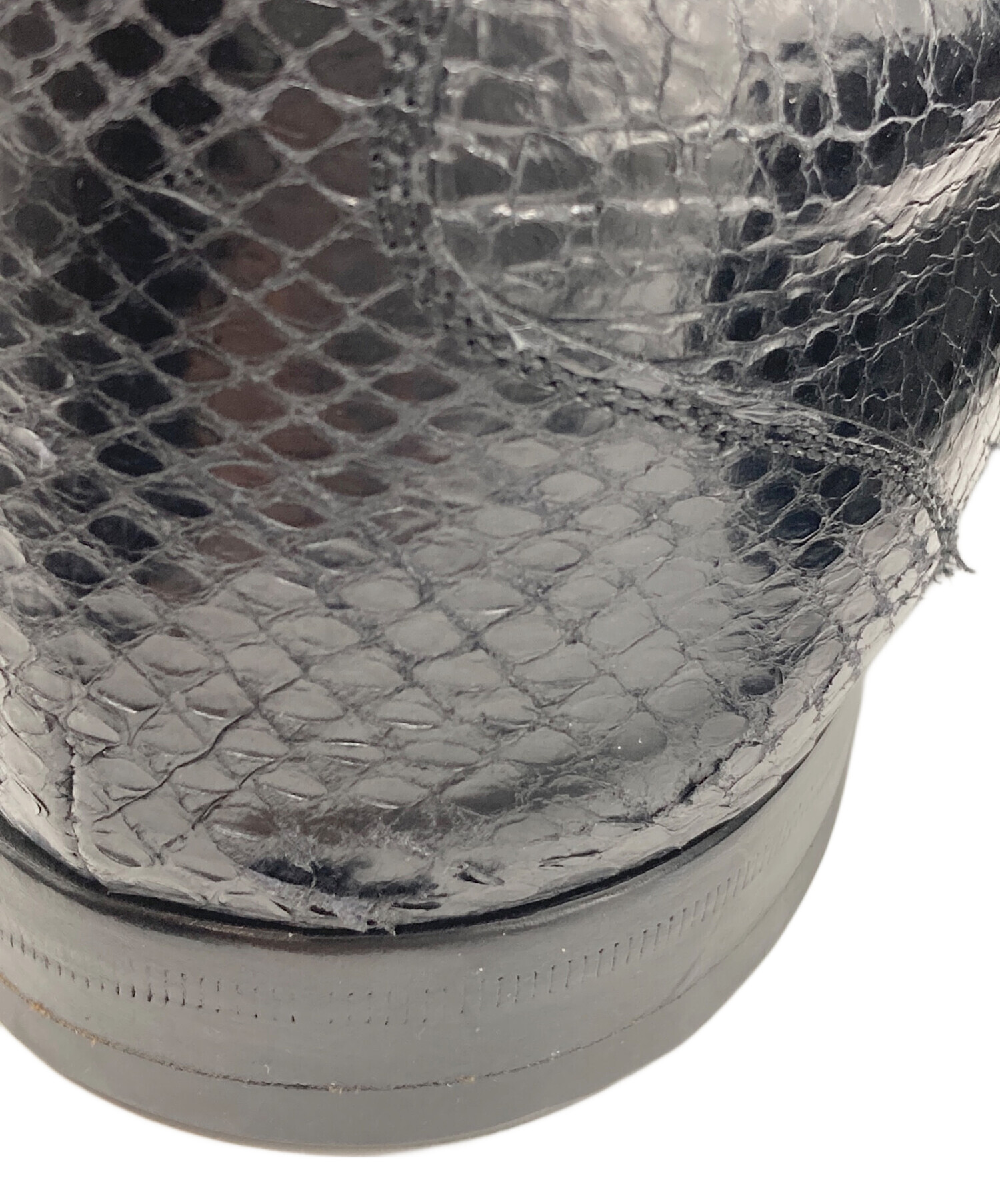 中古・古着通販】GUCCI (グッチ) スネークスキンローファー ブラック 