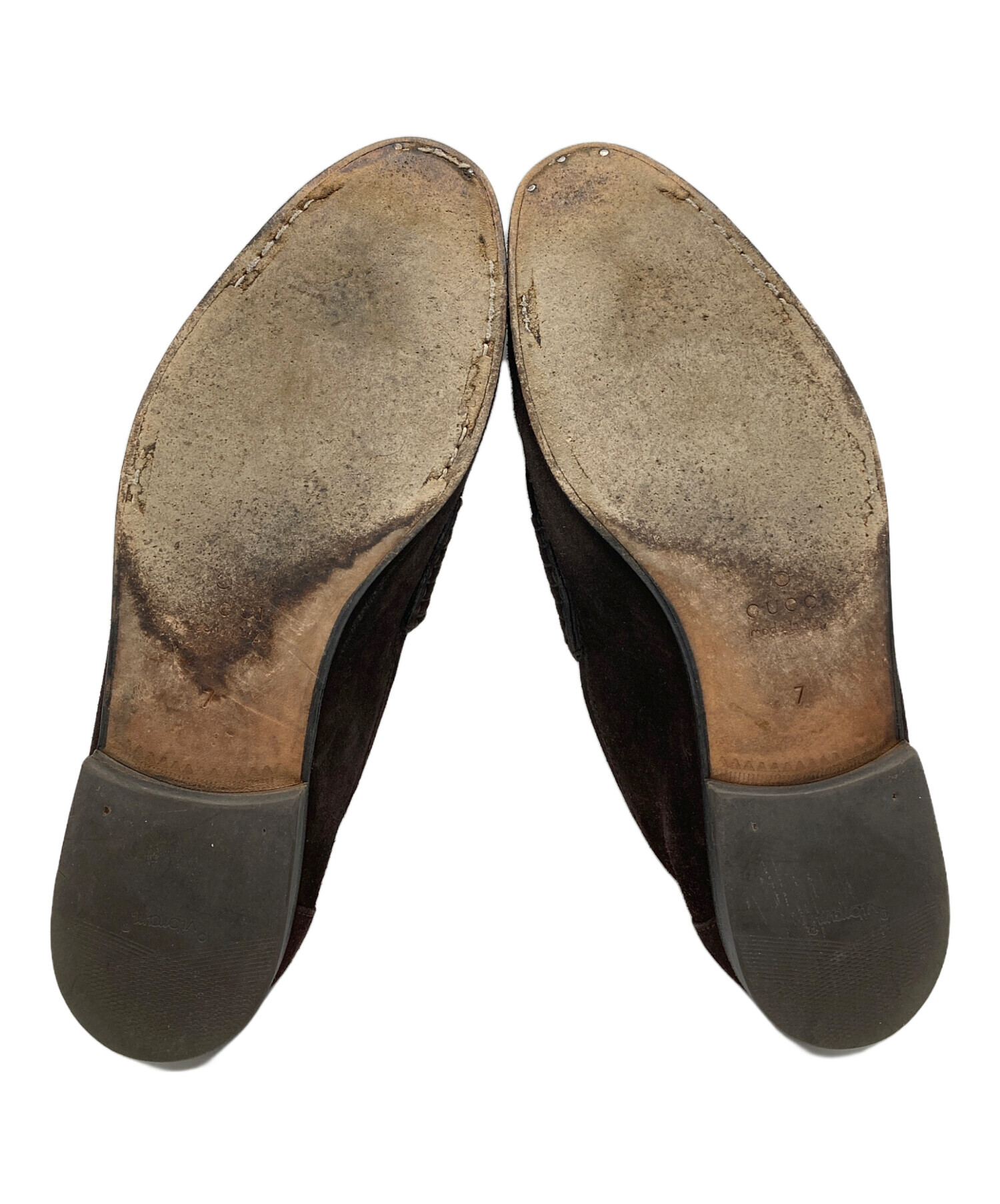 中古・古着通販】GUCCI (グッチ) スエードピットローファー ブラウン