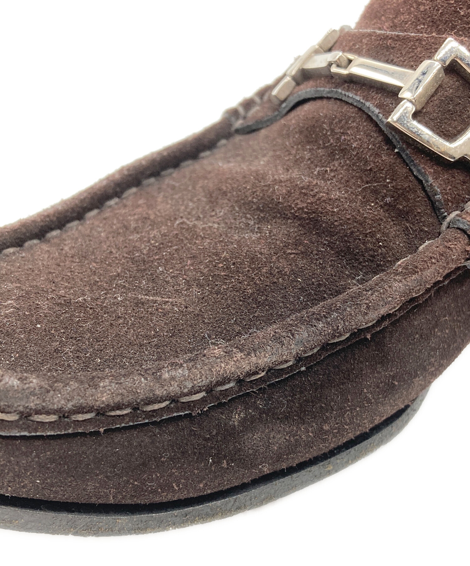 中古・古着通販】GUCCI (グッチ) スエードピットローファー ブラウン