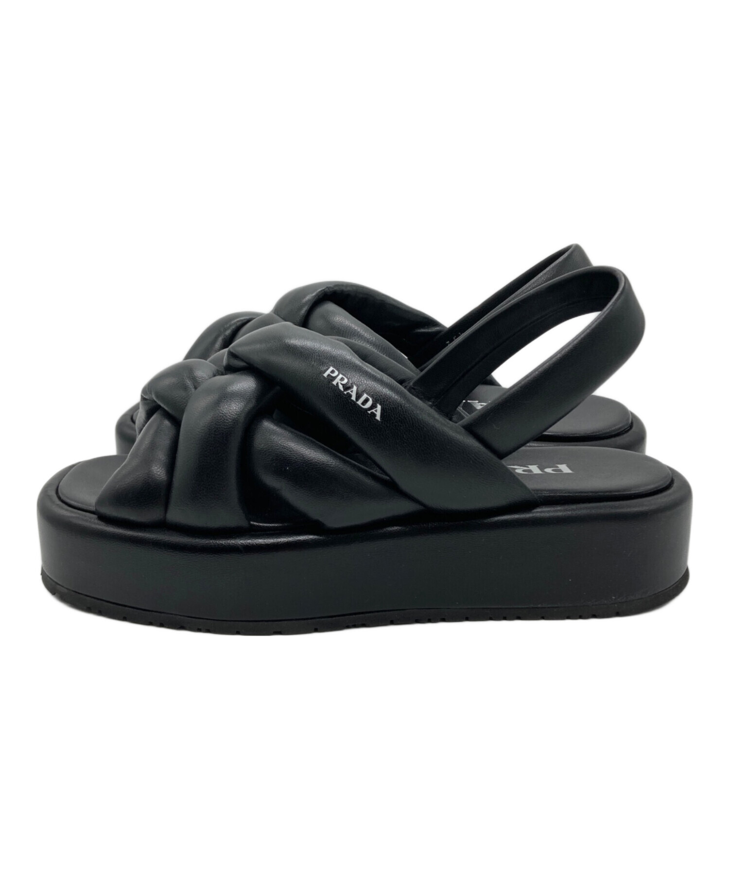 【再値下げ】【美品】Prada ブラック プラットフォームサンダル 中古・古着通販】PRADA (プラダ) ナッパレザープラットフォーム