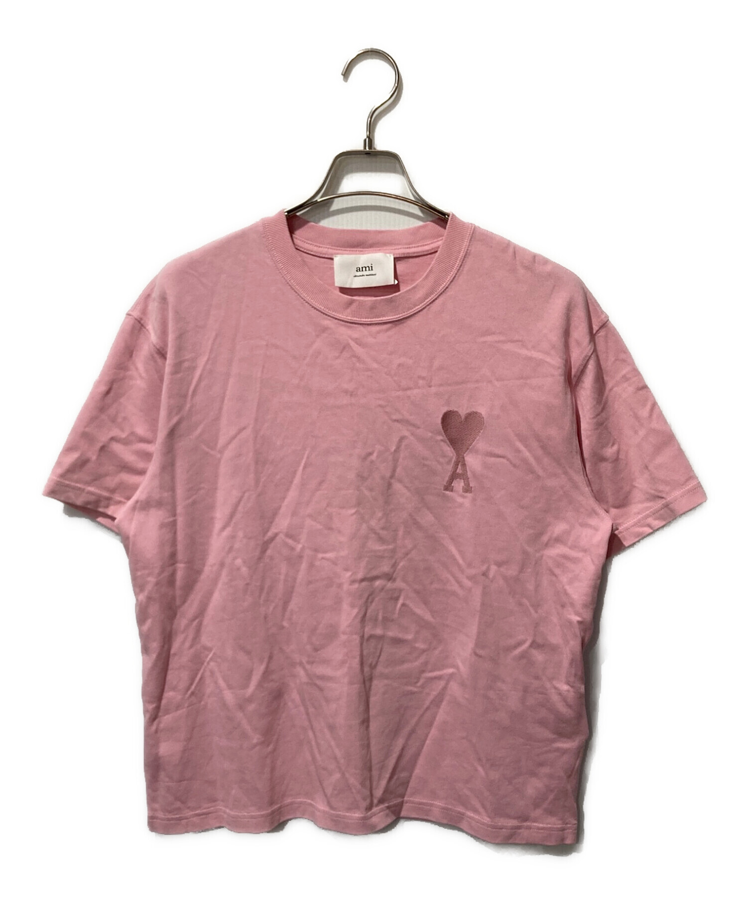 【美品】AMIPARIS ピンク ハート刺繍 半袖Tシャツ 中古・古着通販】AMI Alexandre Mattiussi (アミアレクサンドルマ