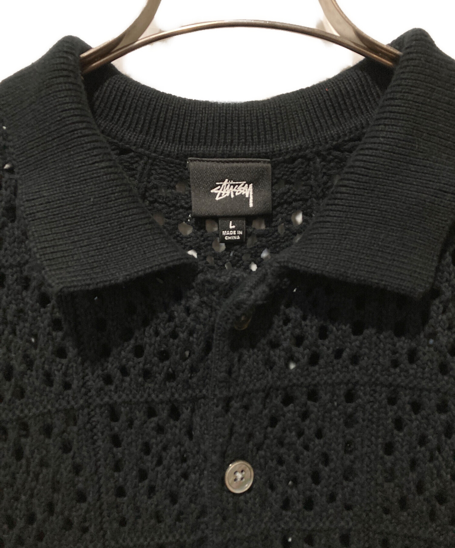 Stussy クロシェ編み シャツ ブラック S 中古・古着通販】stussy (ステューシー) 22SS Crochet Shirt22SS