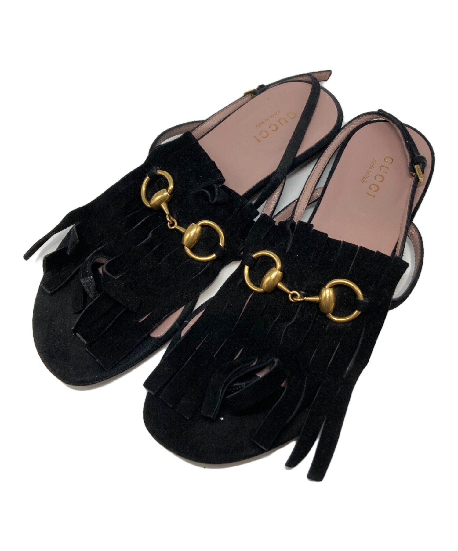 GUCCI ホースビットサンダル　ミュール　GG柄　黒　ゴールド金具　37 中古・古着通販】GUCCI (グッチ) フリンジホースビットサンダル