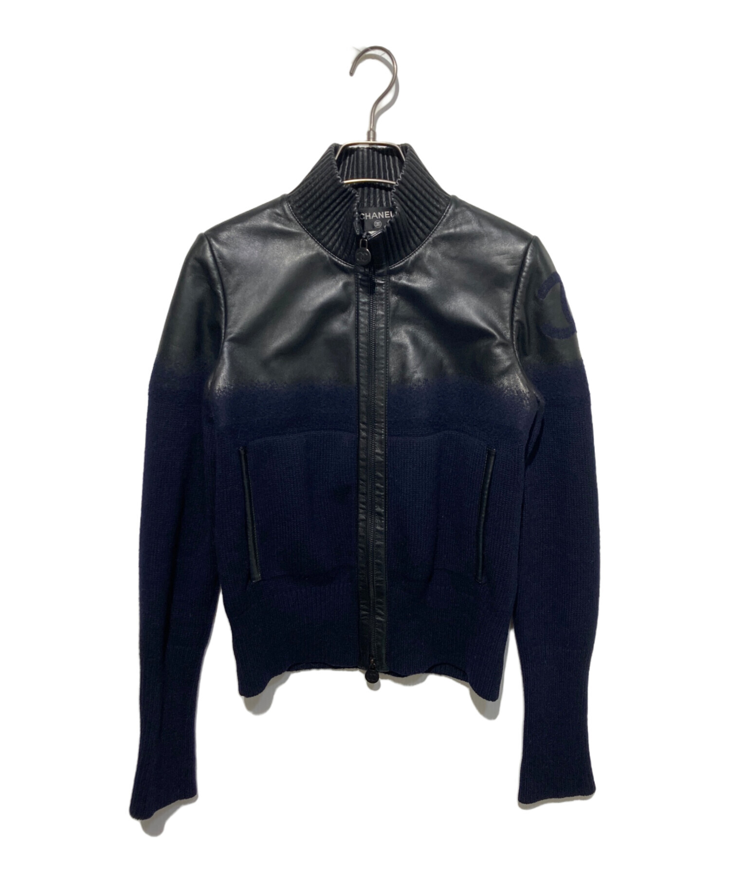 CHANEL レザーニットジャケット 中古・古着通販】CHANEL (シャネル) ニット切替ラムレザージャケット
