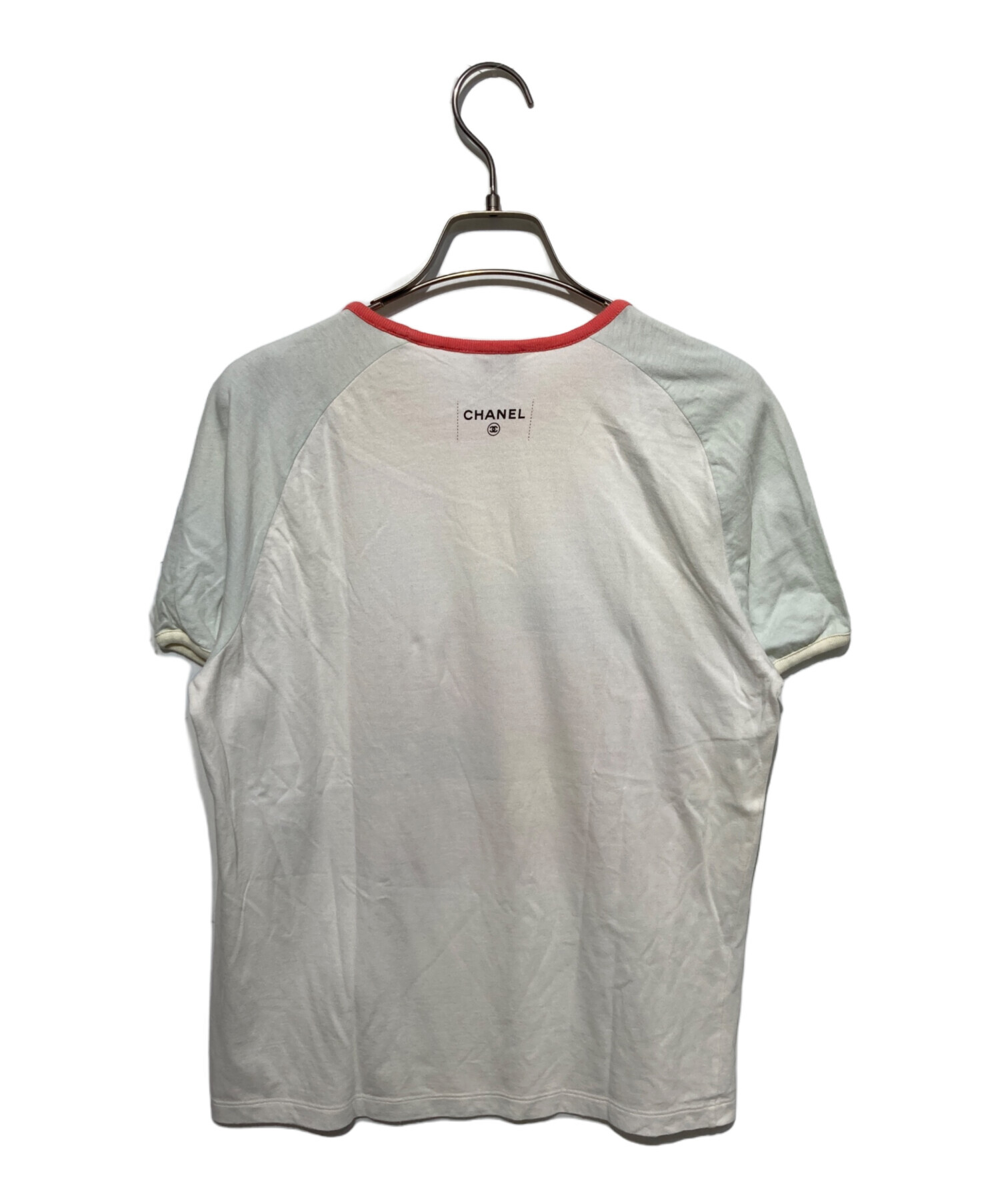 80's CHANEL シャネル 刺繍ロゴ シングルステッチ リンガー Tシャツ 中古・古着通販】CHANEL (シャネル) リンガーTシャツ ホワイト サイズ