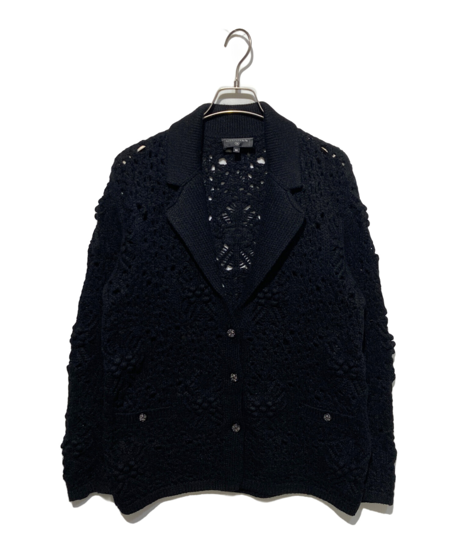 ★♥ ココマークボタン ニットカーディガン ブラック 中古・古着通販】CHANEL (シャネル) ココマークカメリアボタン