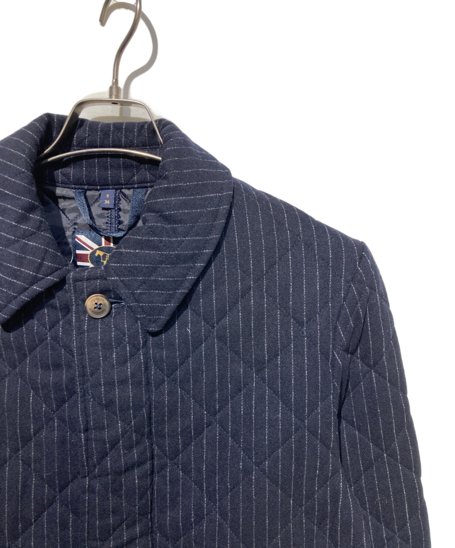 LAVENHAM ラベンハム　キルティング　ウールコート　英国製　ストライプ　S 中古・古着通販】LAVENHAM (ラベンハム) ストライプキルティングコート