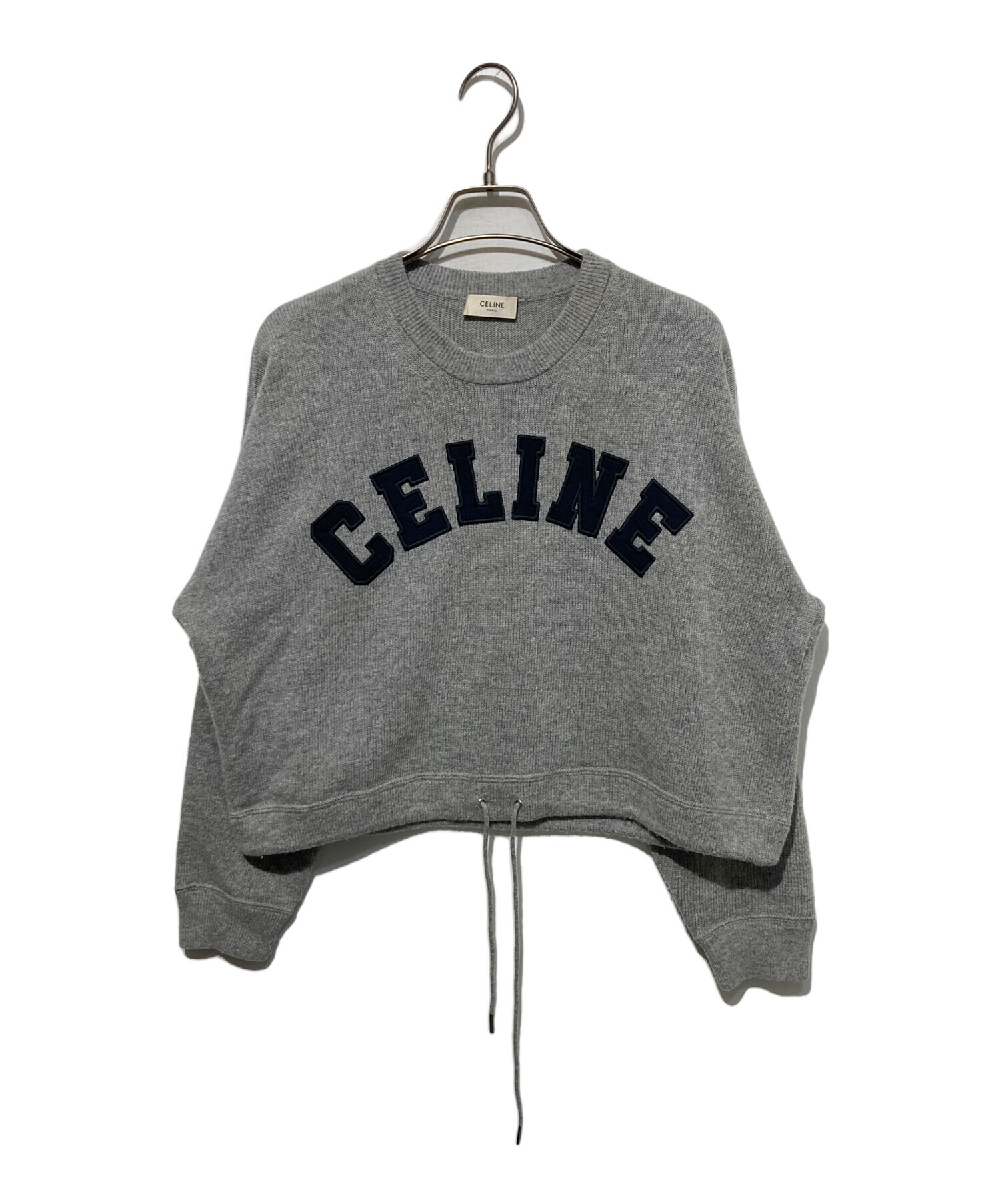 【本日限定価格】CELINE リブニット ブラトップ グレー 中古・古着通販】CELINE (セリーヌ) カシミヤ混アーチロゴ刺繍