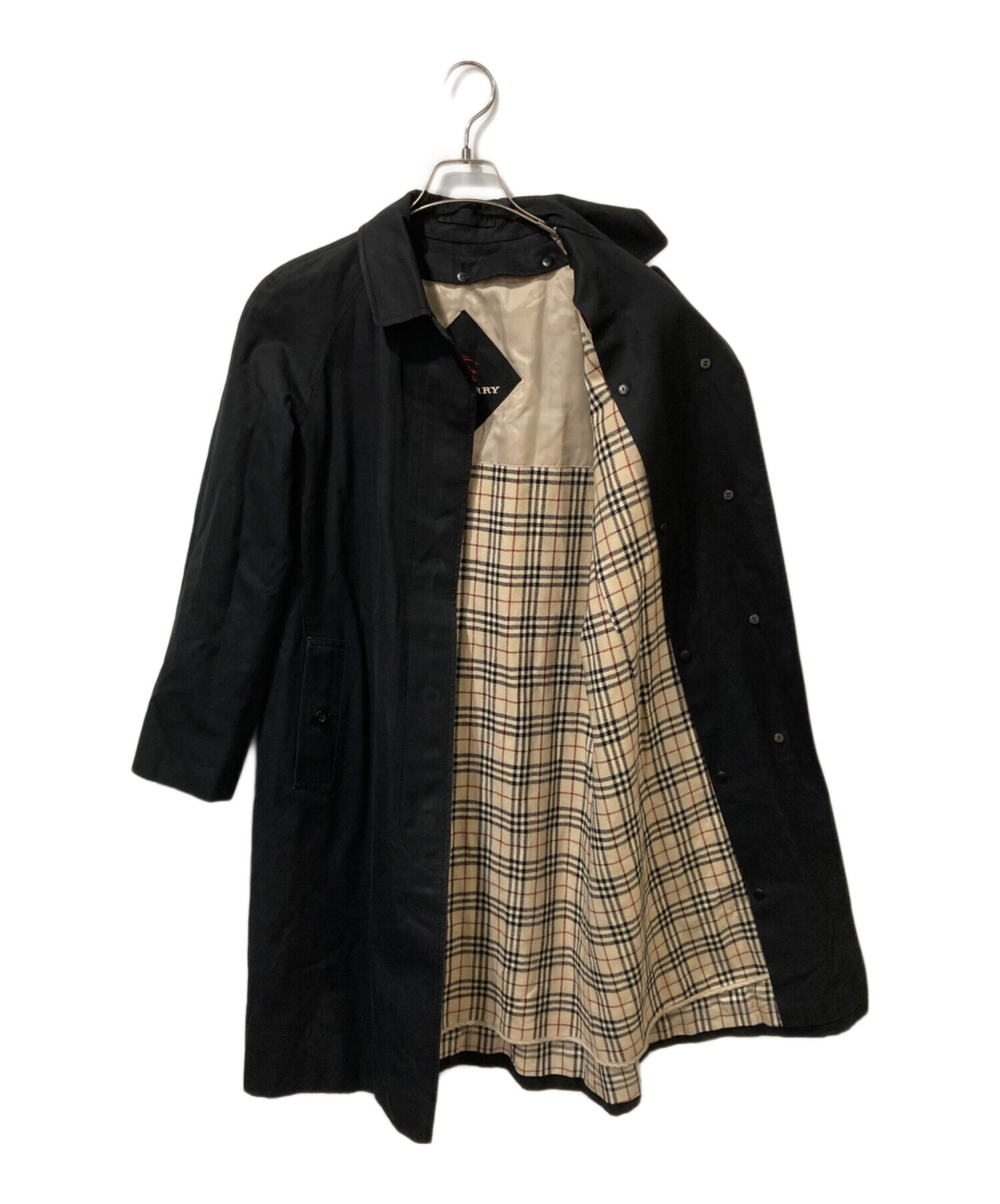 Burberrys’ ステンカラーコート ノバチェック 裏地 ヴィンテージ 黒 中古・古着通販】BURBERRY (バーバリー) 裏地ノバチェック柄ステン