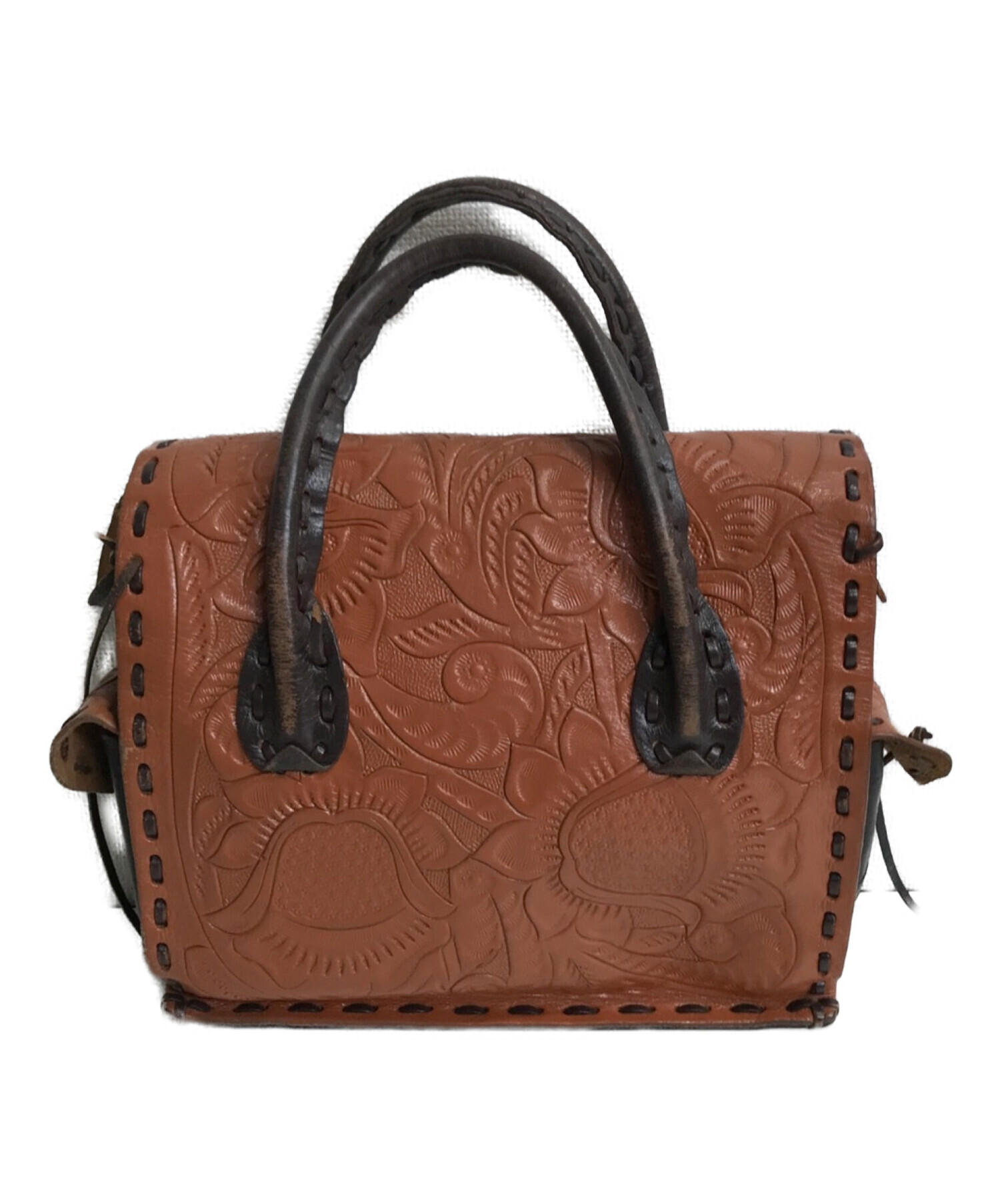 【新品・タグ付】CARVING TRIBES＊カービングバスケット＊牛革×籐＊黒 中古・古着通販】Carving Tribes (カービングトライブス) バイカラー