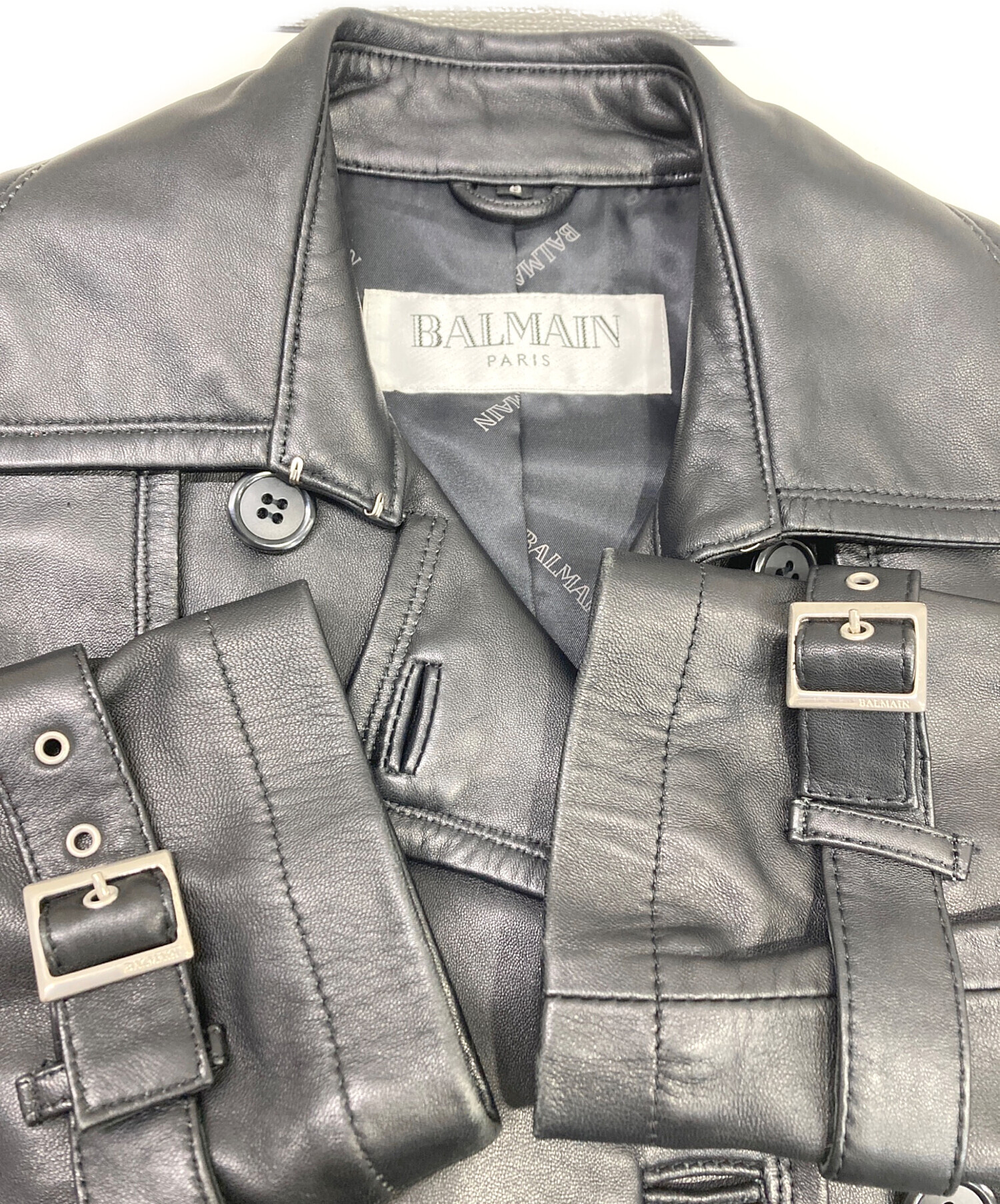 中古・古着通販】VALMAN (バルマン) ラムレザーコート ブラック サイズ