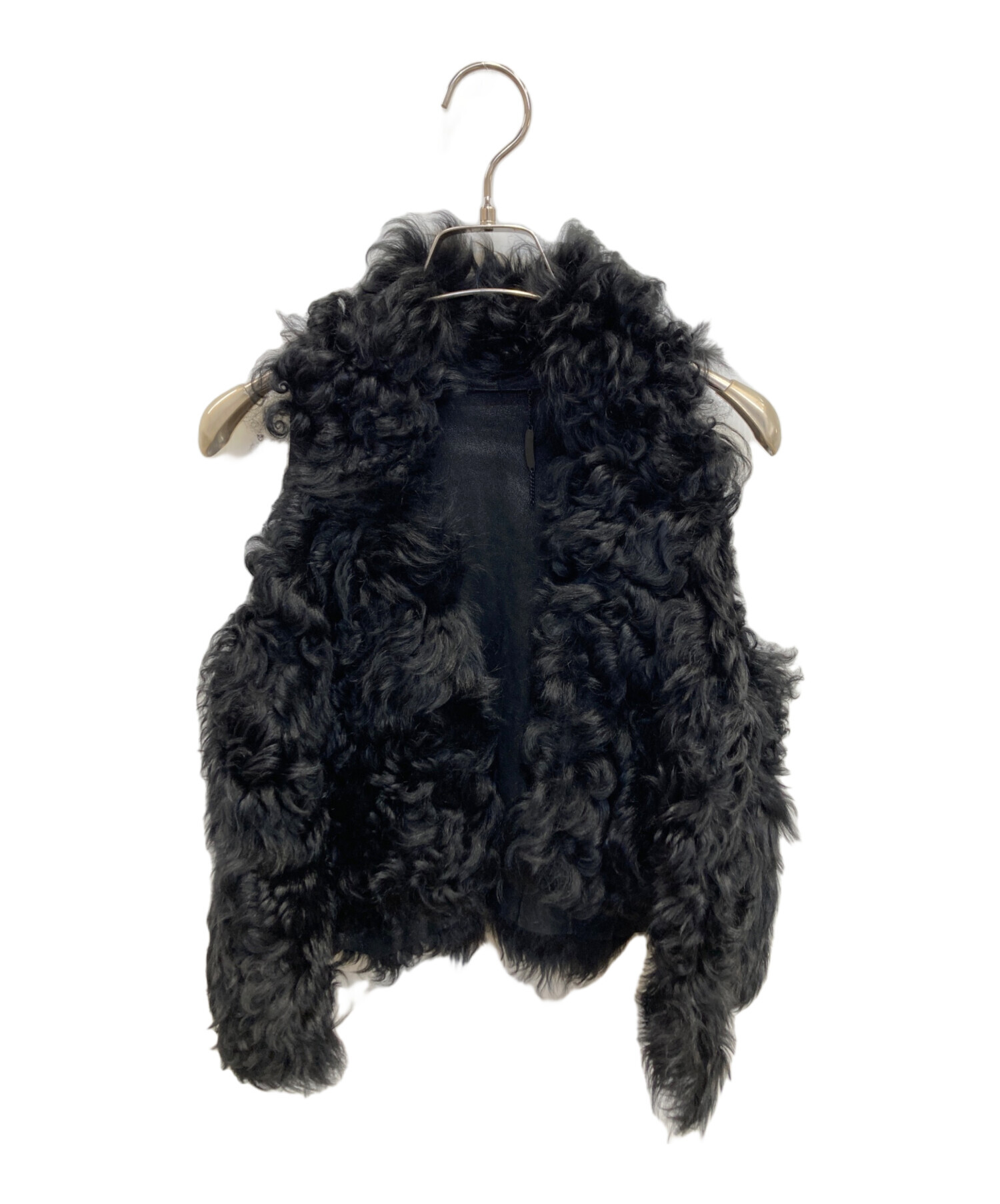 中古・古着通販】sisii (シシ) ラムレザーファーベスト ブラック