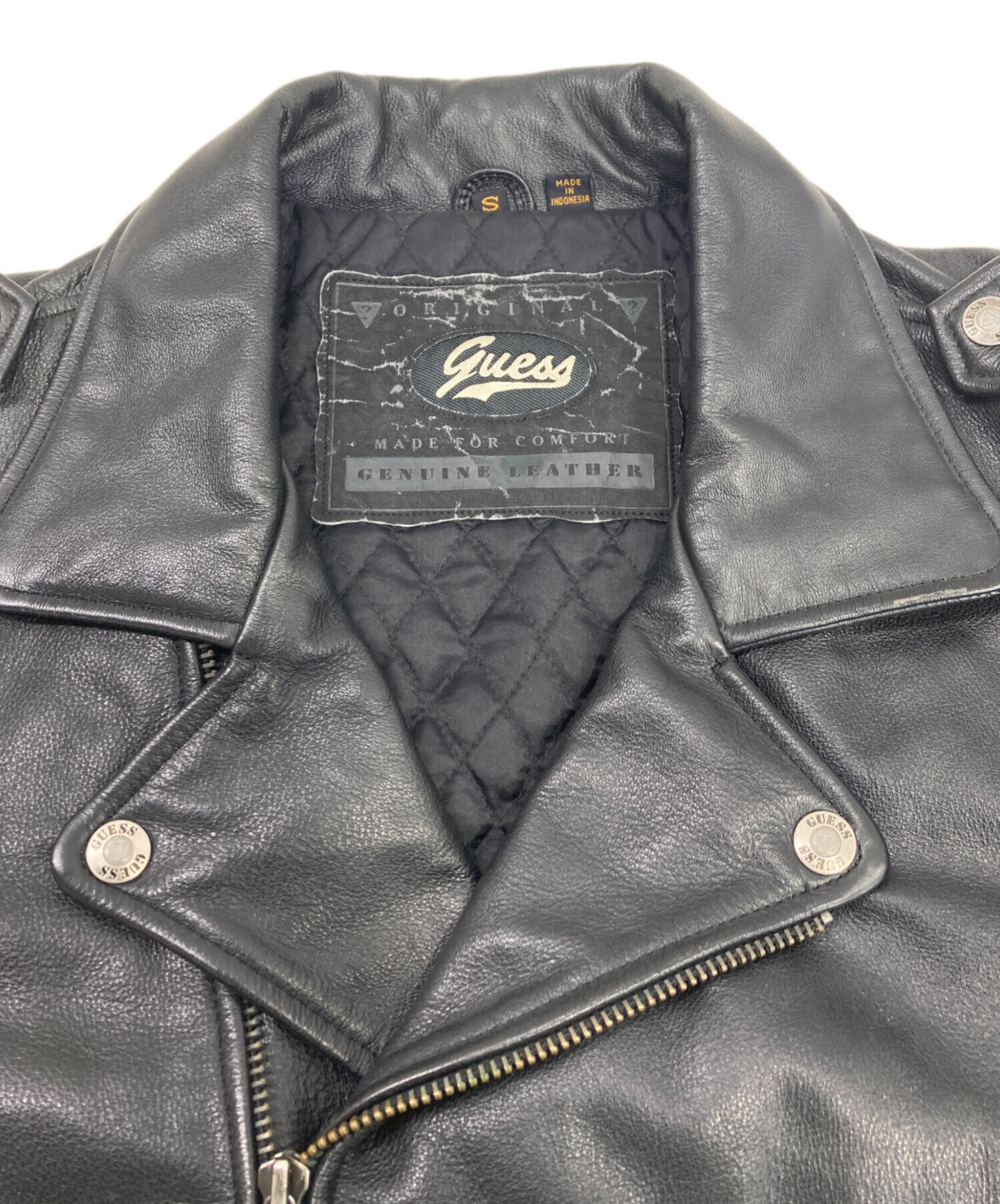 中古・古着通販】GUESS (ゲス) レザージャケット ブラック サイズ:S 