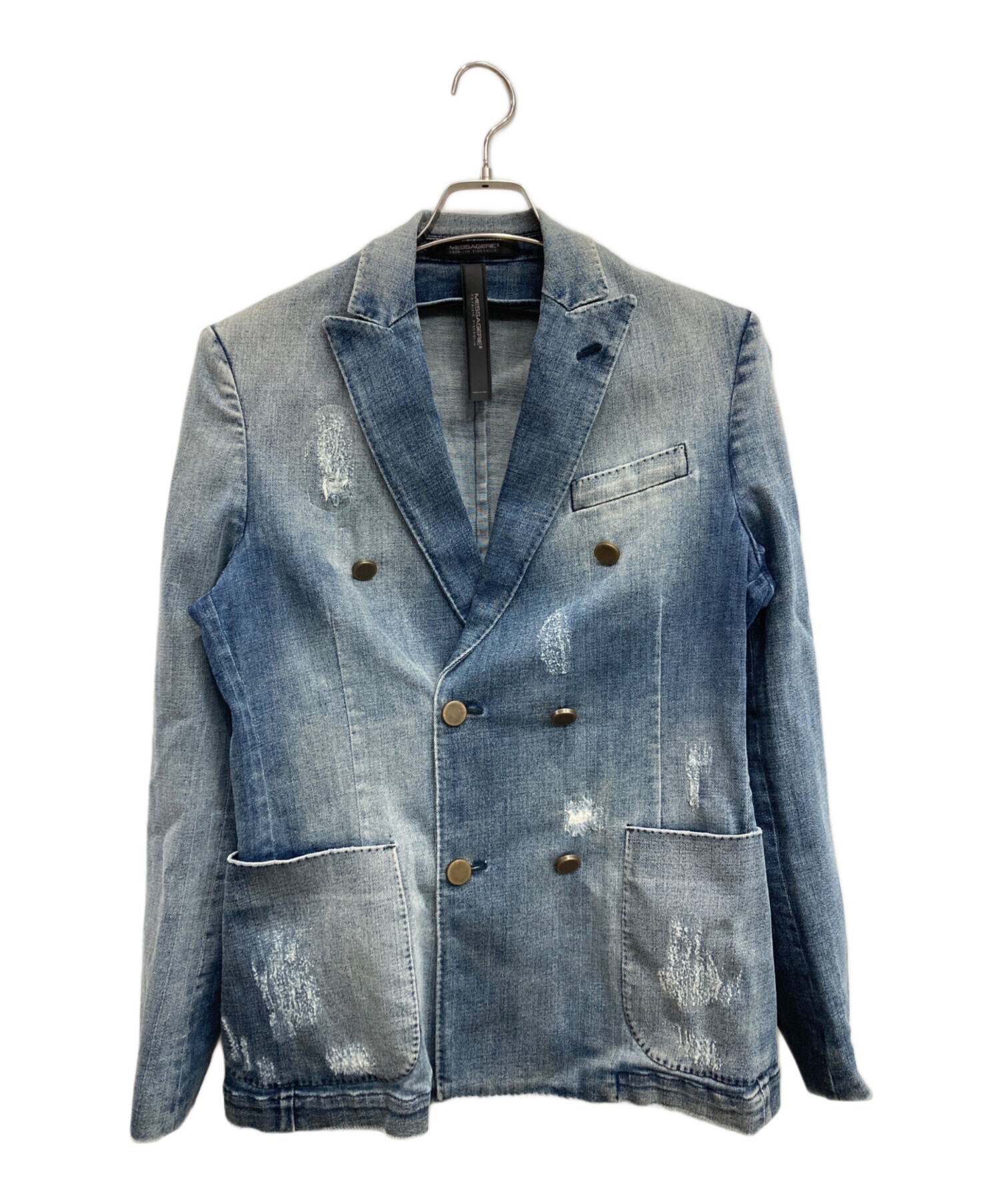 MESSAGERIE メッサジェリエ　ダメージ加工　デニム　テーラードジャケット デニムテーラードジャケット 切りっぱなし加工 ダメージ加工 - メルカリ