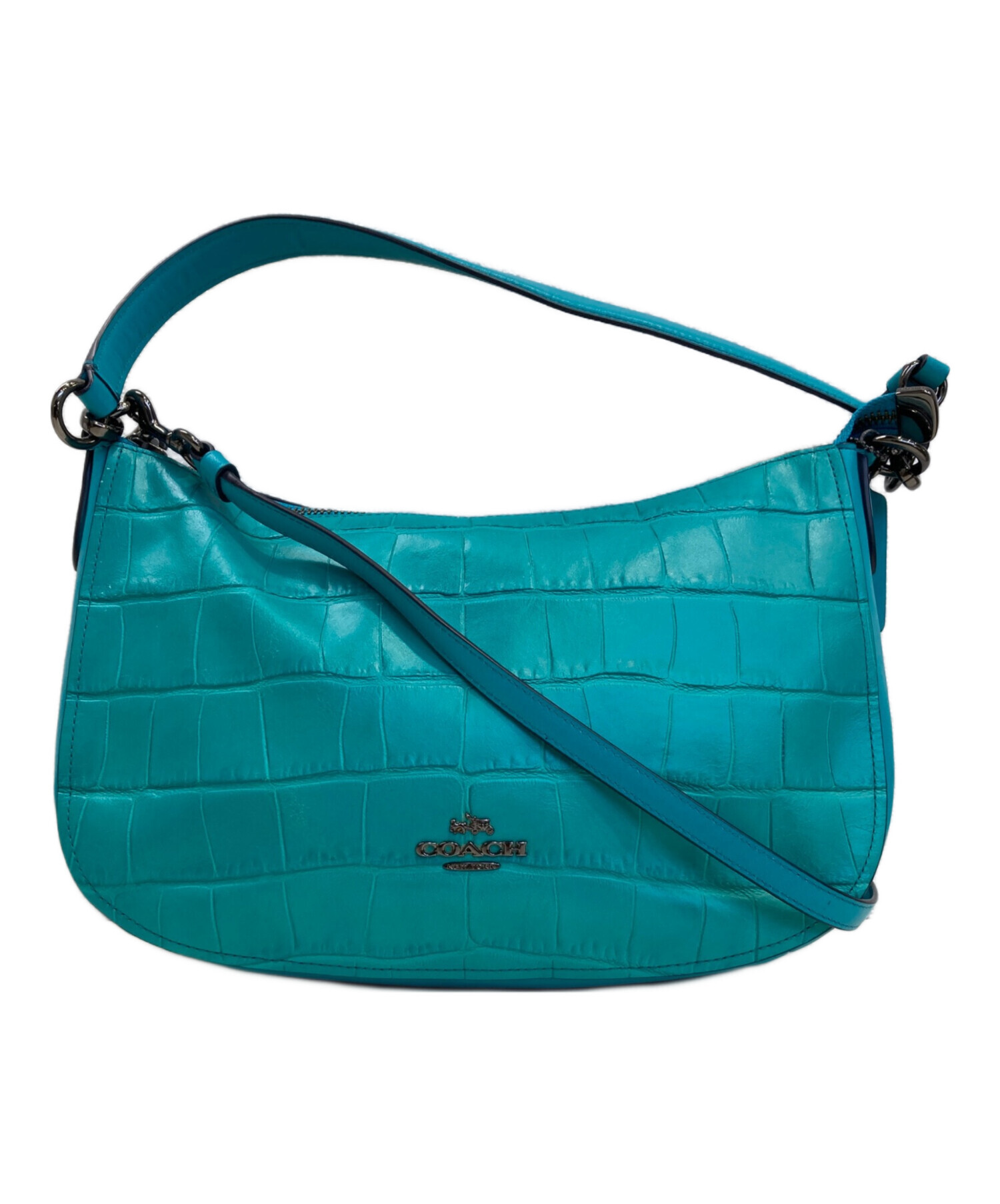中古・古着通販】COACH (コーチ) クロコ型押し2WAYバッグ スカイブルー